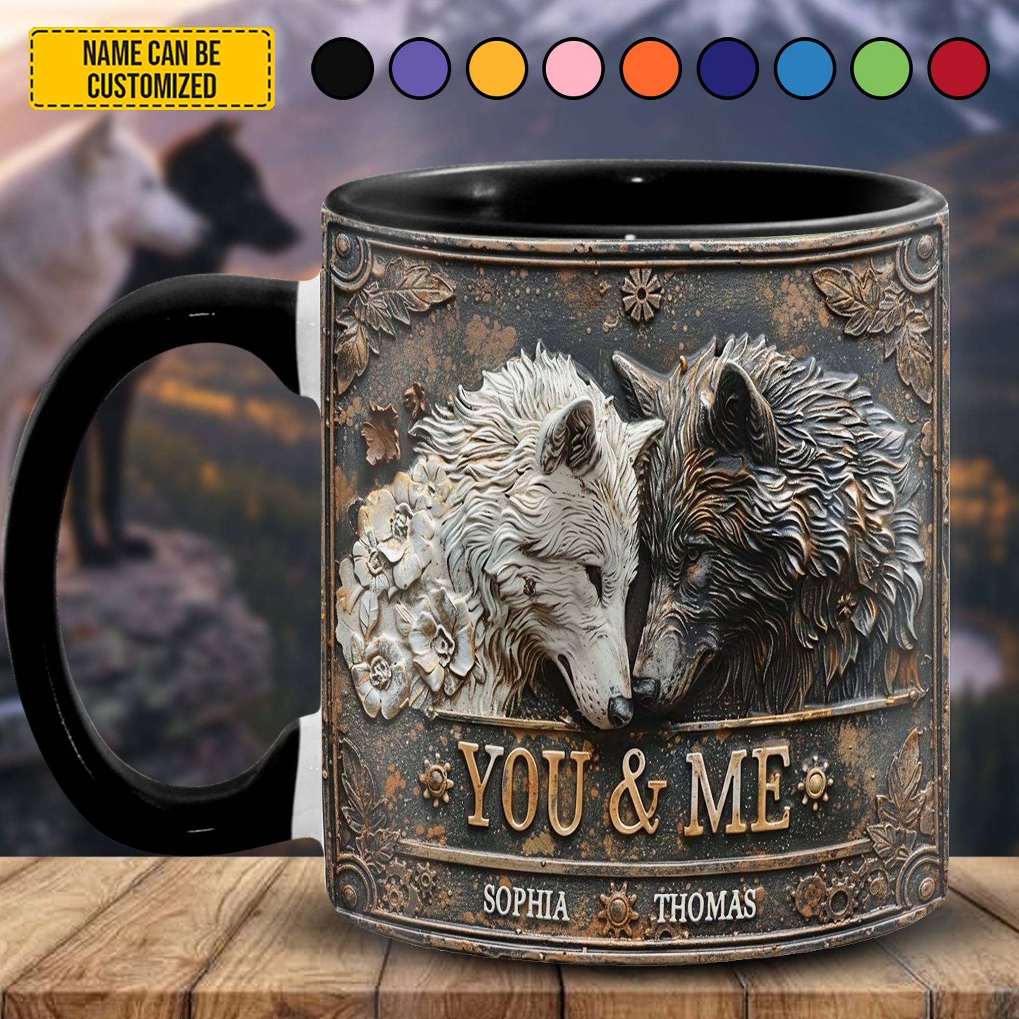 Personalized Accent Mug You And Me Wolf Presents For Wolf Lovers - Image 2