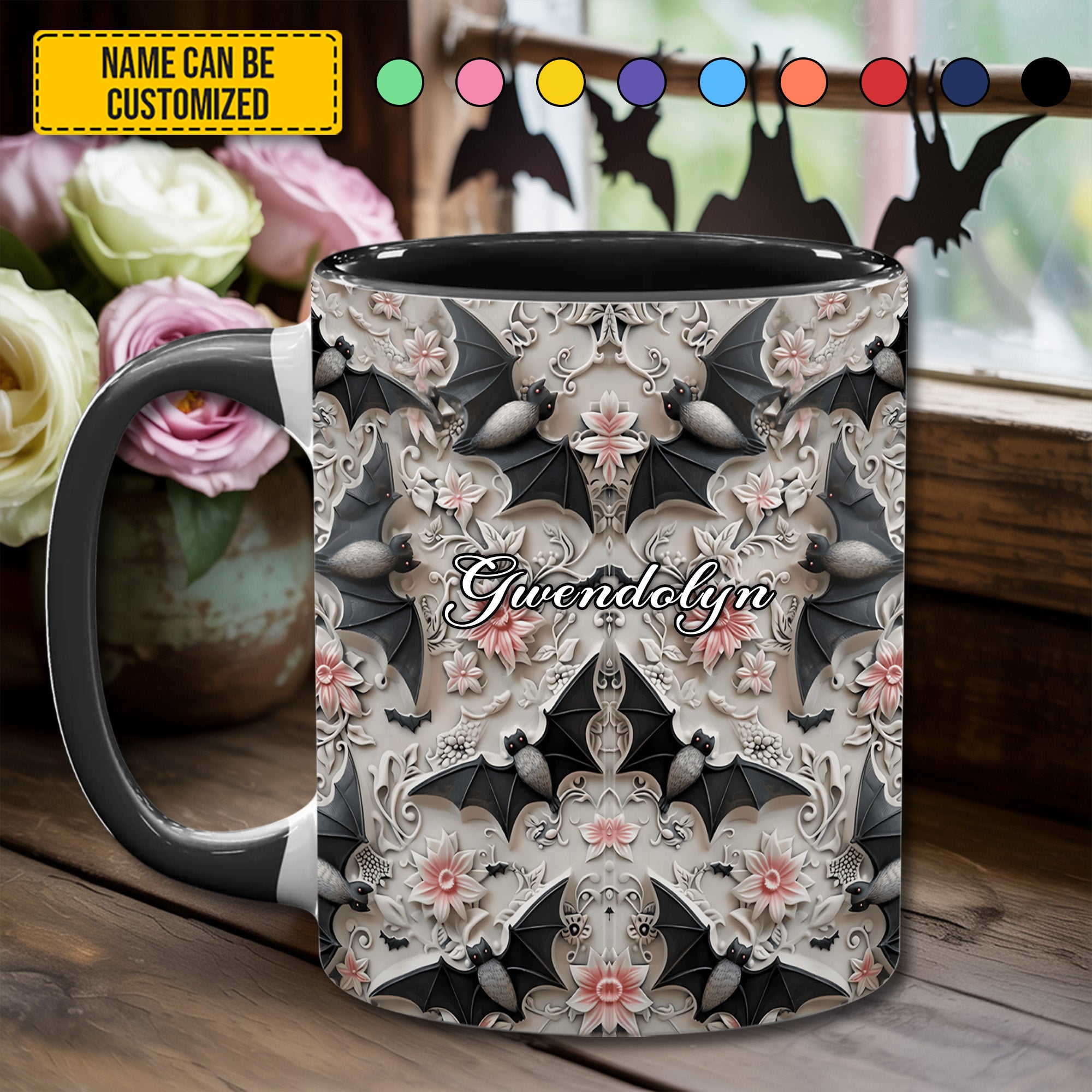 Personalized Bat Accent Mug Midnight Bloom Gift Ideas For Mother - Image 4