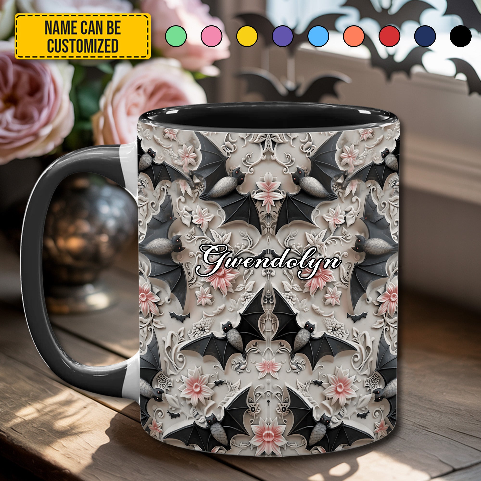 Personalized Bat Accent Mug Midnight Bloom Gift Ideas For Mother - Image 2