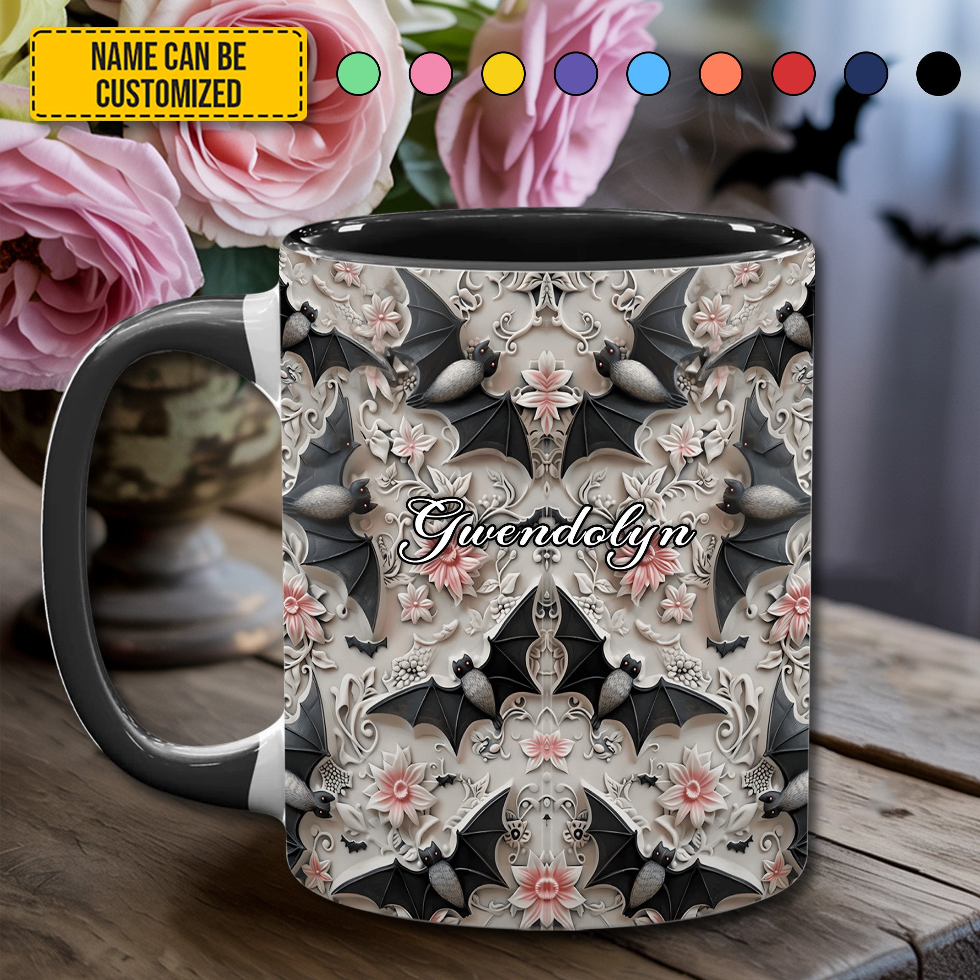 Personalized Bat Accent Mug Midnight Bloom Gift Ideas For Mother - Image 3