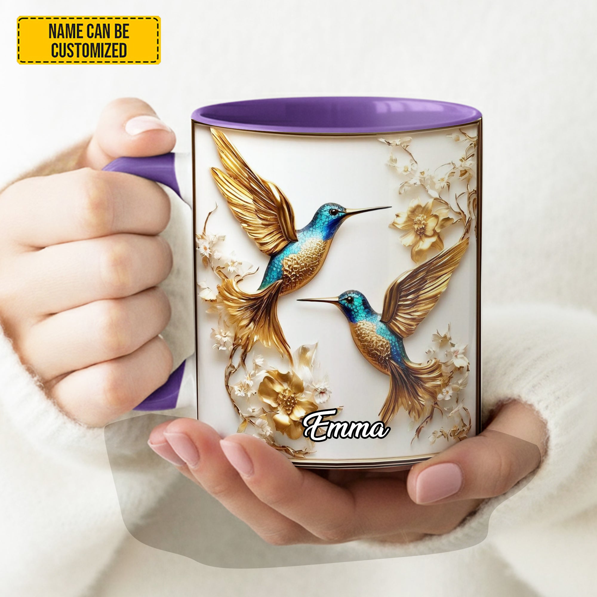 Personalized Beautiful Hummingbird Accent Mug Hummingbird Themed Gifts - Image 4