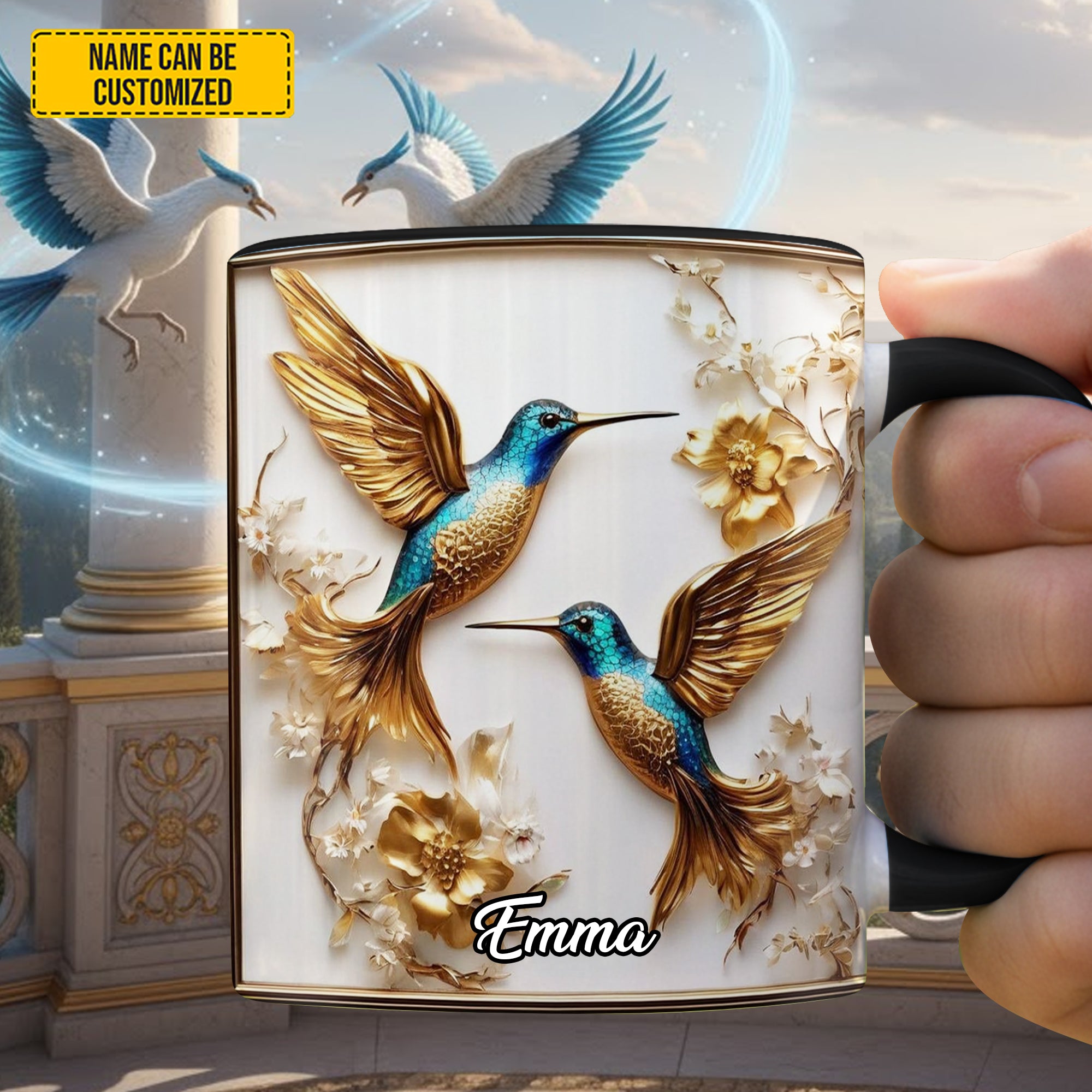 Personalized Beautiful Hummingbird Accent Mug Hummingbird Themed Gifts - Image 3