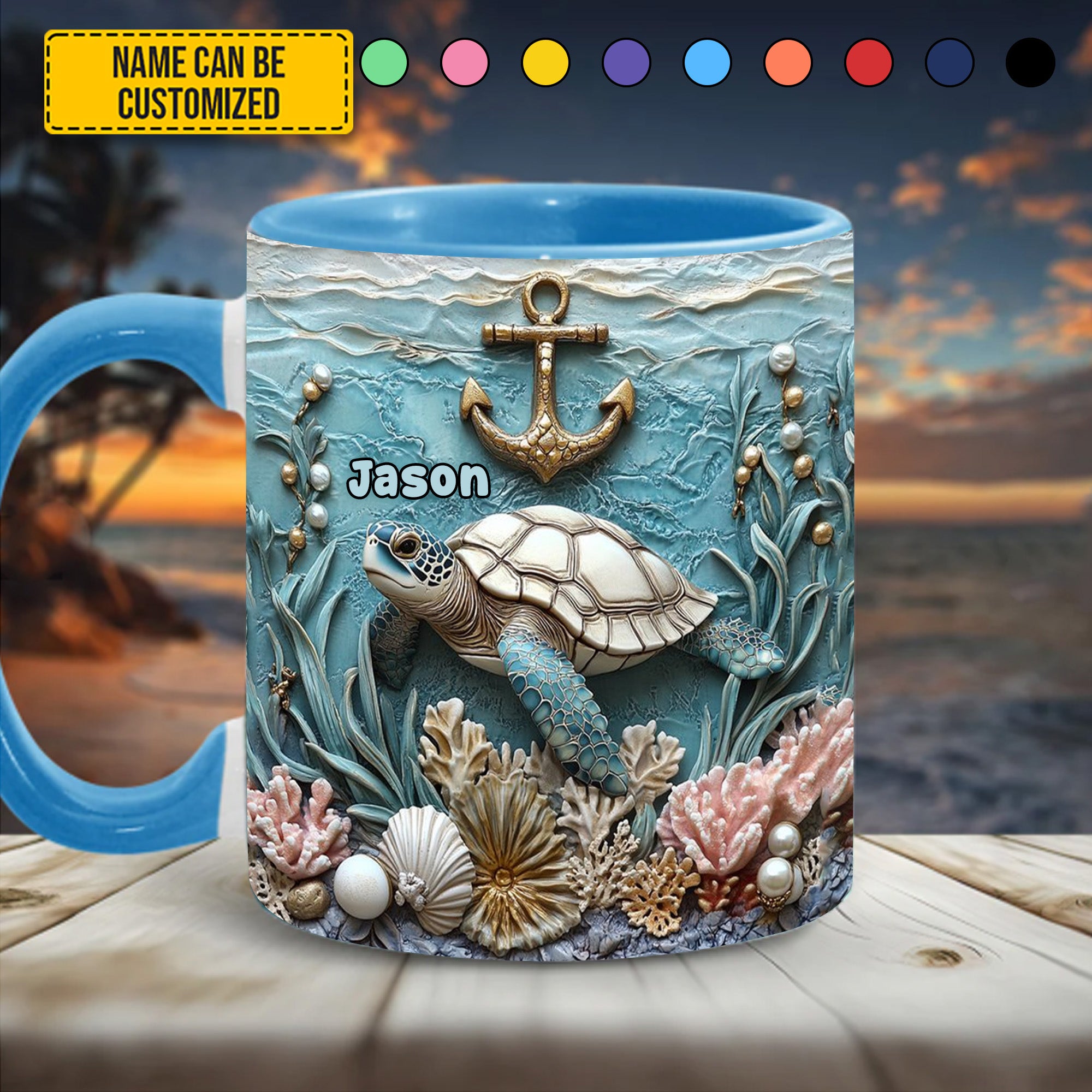Personalized Beautiful Sea Turtle Accent Mug Sea Turtle Gifts For Mom - Image 2