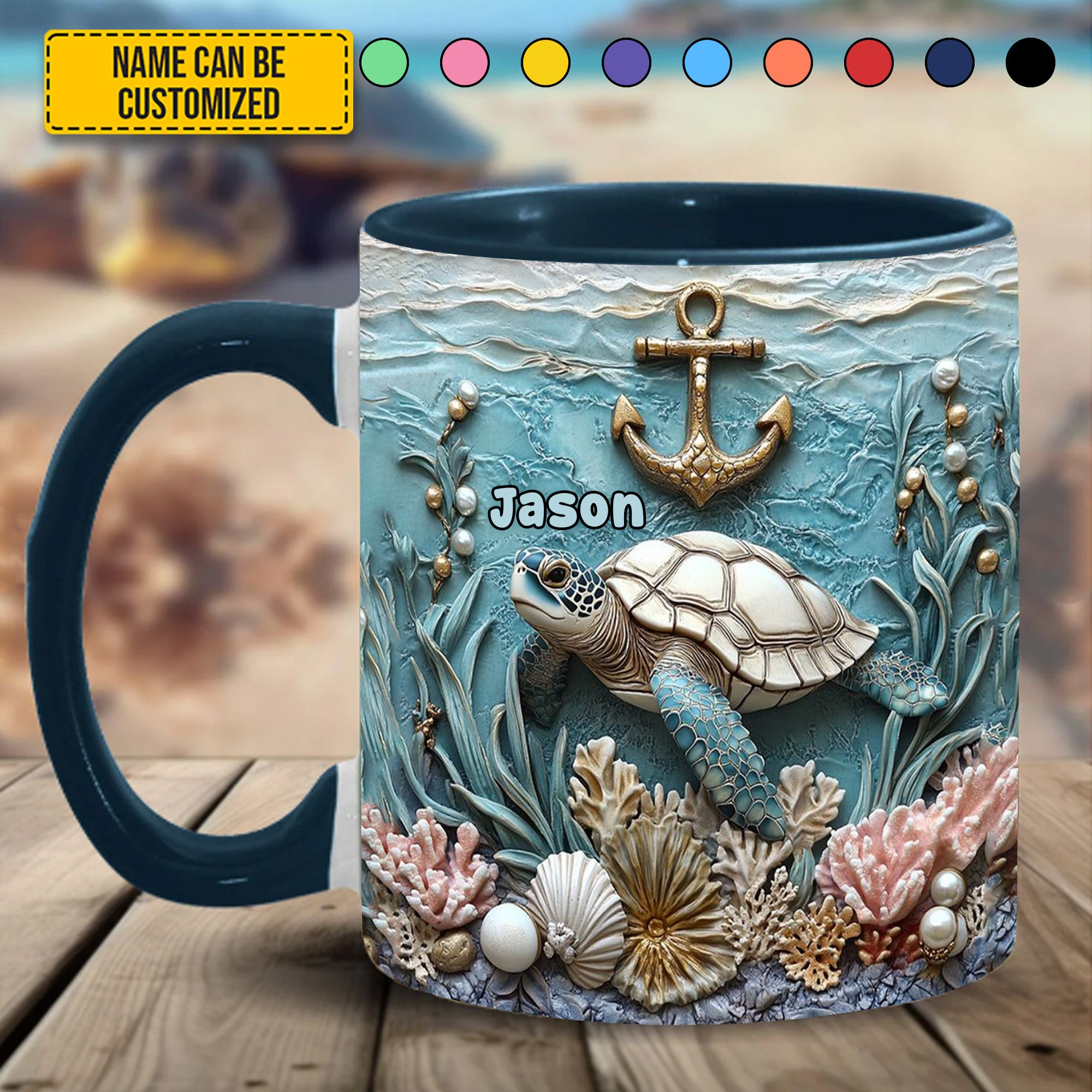 Personalized Beautiful Sea Turtle Accent Mug Sea Turtle Gifts For Mom - Image 3