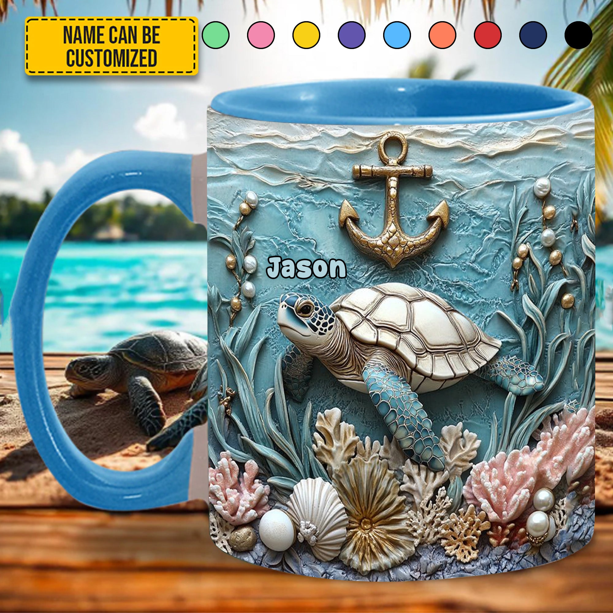 Personalized Beautiful Sea Turtle Accent Mug Sea Turtle Gifts For Mom