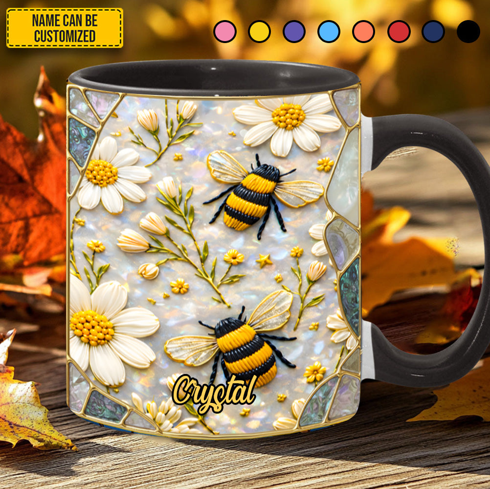 Personalized Bee Accent Mug Bee Floral Daisy Stained Glass Bumblebee Gifts For Her - Image 4