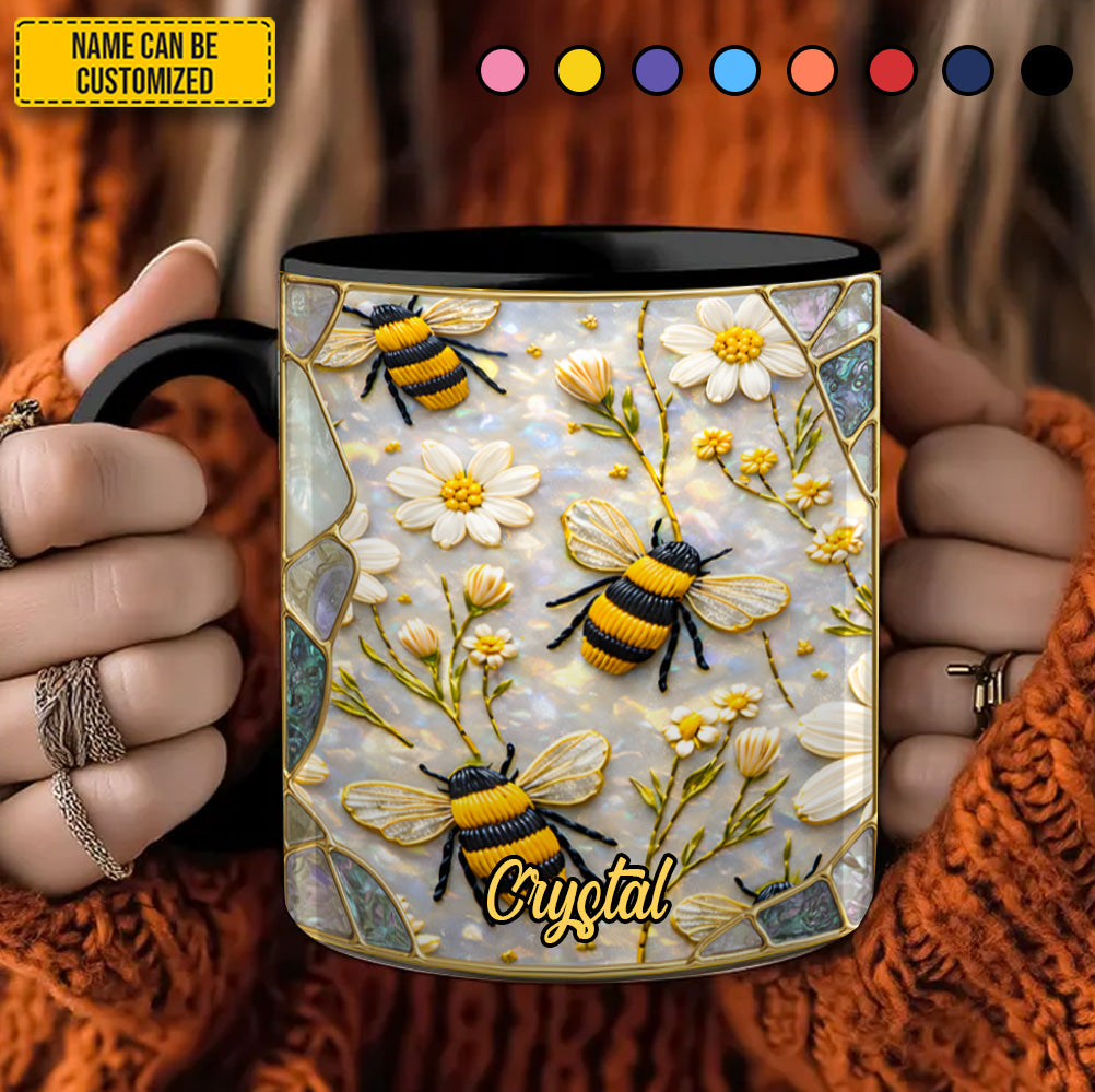 Personalized Bee Accent Mug Bee Floral Daisy Stained Glass Bumblebee Gifts For Her - Image 2