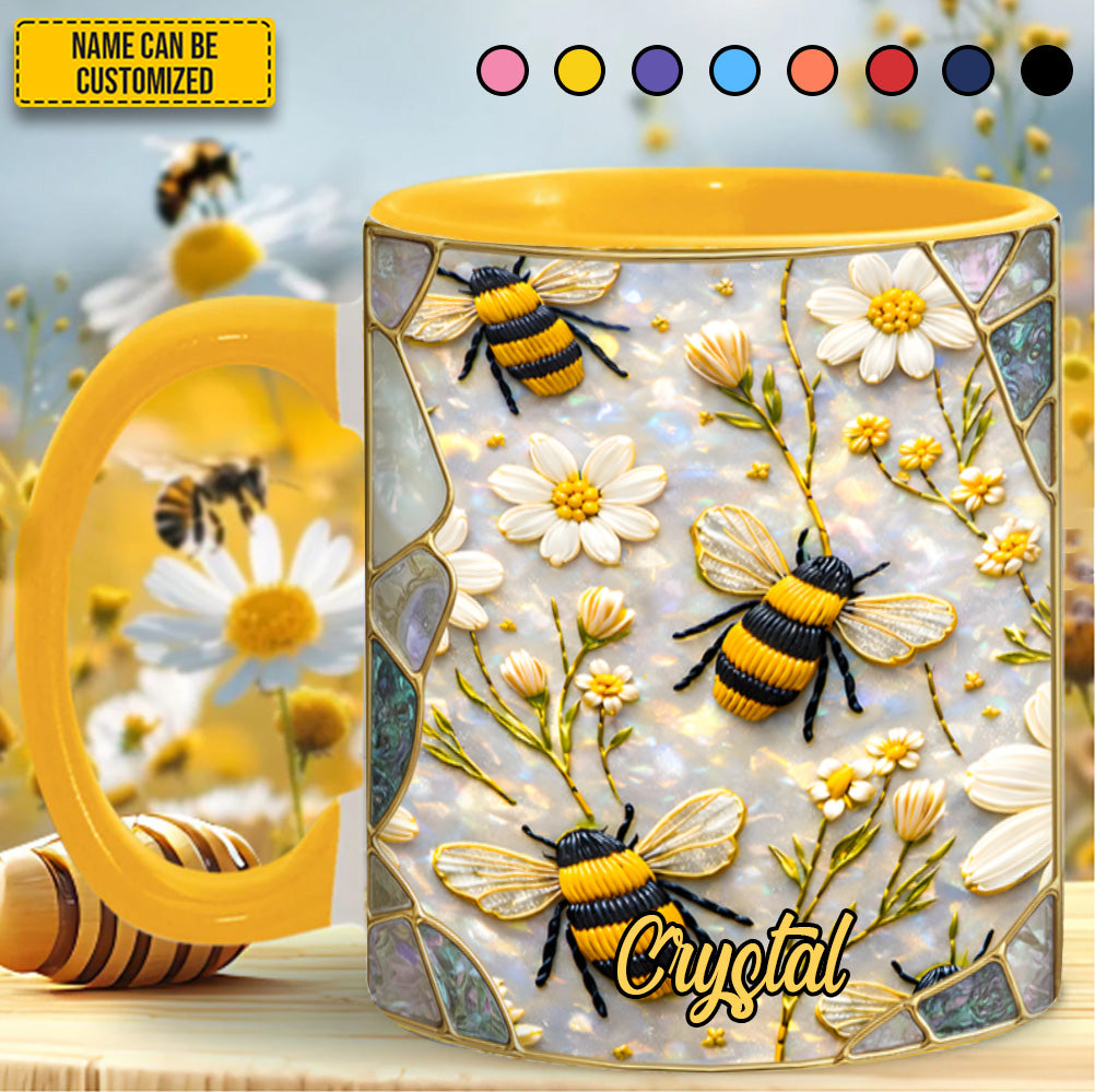 Personalized Bee Accent Mug Bee Floral Daisy Stained Glass Bumblebee Gifts For Her