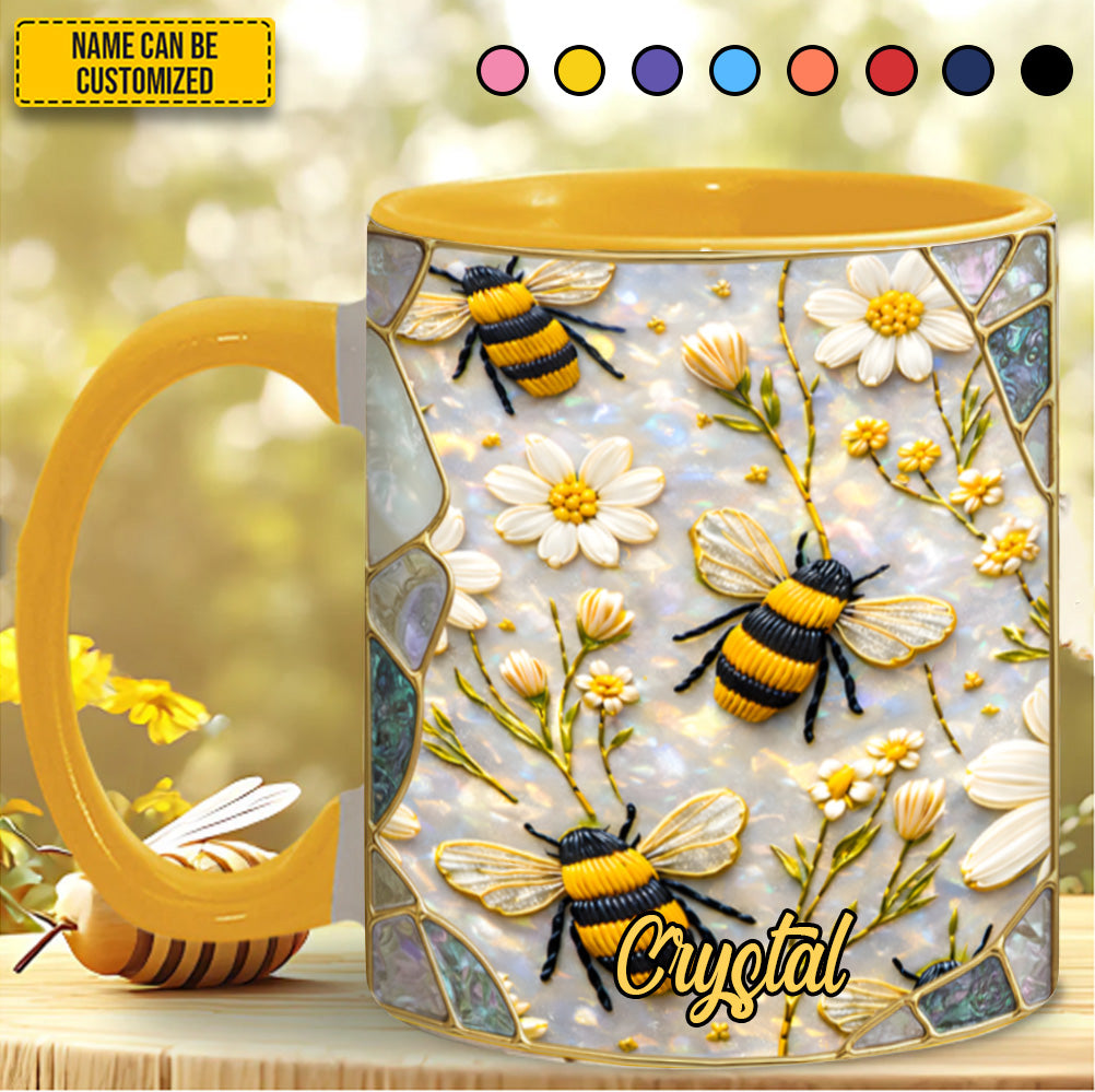 Personalized Bee Accent Mug Bee Floral Daisy Stained Glass Bumblebee Gifts For Her - Image 3