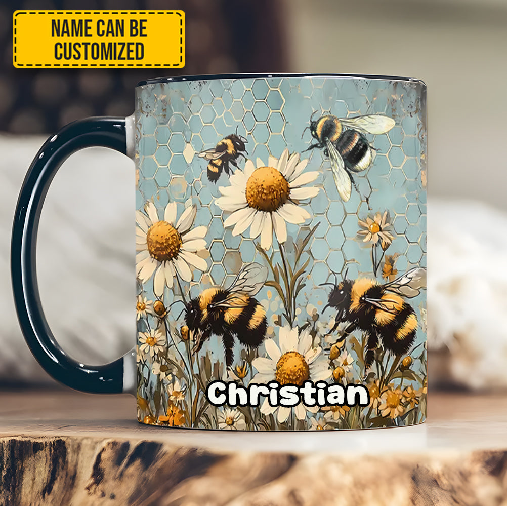Personalized Bee Accent Mug Vintage Garden Bee Floral Daisy Bee Related Gifts For Dad