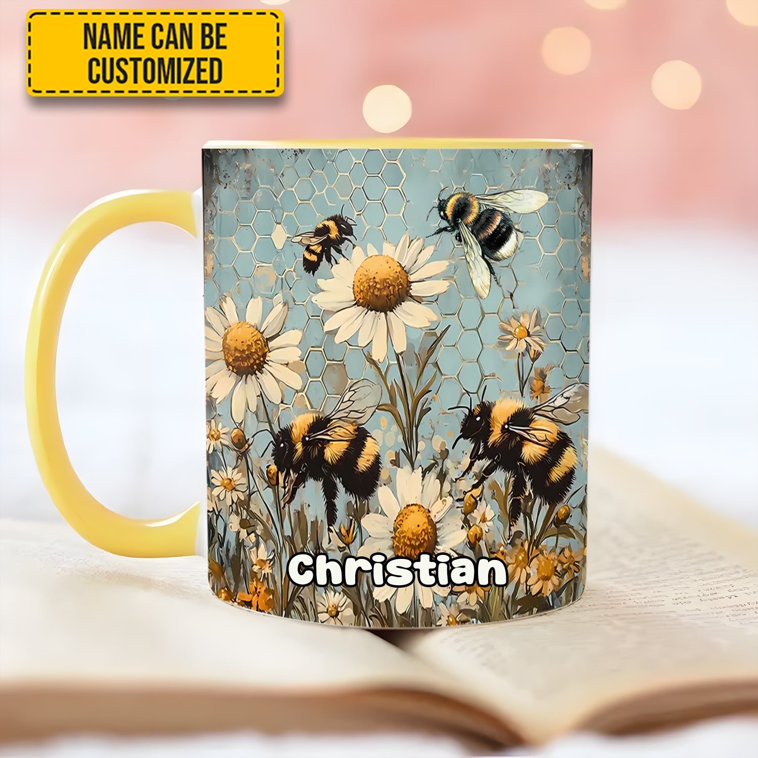 Personalized Bee Accent Mug Vintage Garden Bee Floral Daisy Bee Related Gifts For Dad - Image 10