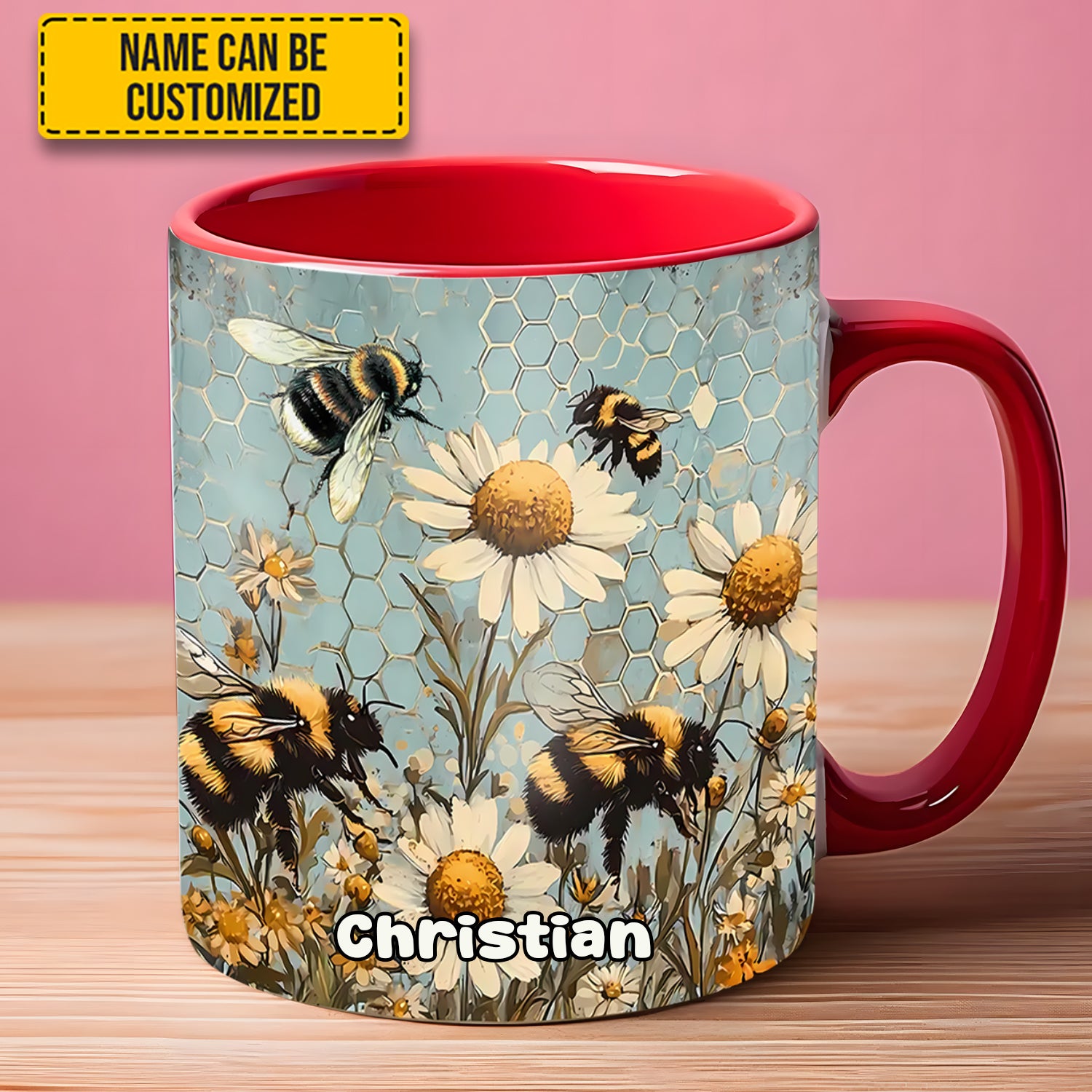 Personalized Bee Accent Mug Vintage Garden Bee Floral Daisy Bee Related Gifts For Dad - Image 4