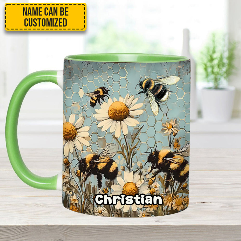 Personalized Bee Accent Mug Vintage Garden Bee Floral Daisy Bee Related Gifts For Dad - Image 6