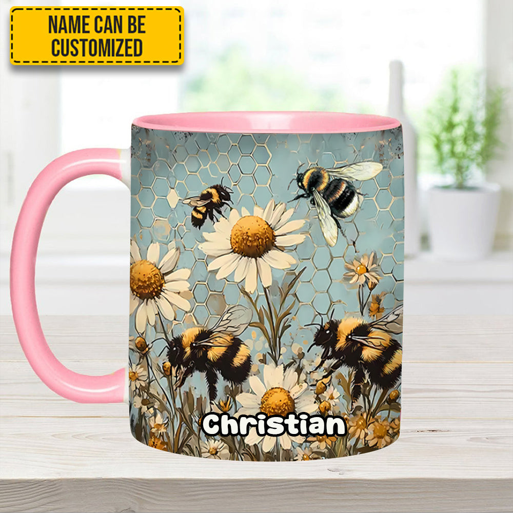 Personalized Bee Accent Mug Vintage Garden Bee Floral Daisy Bee Related Gifts For Dad - Image 13