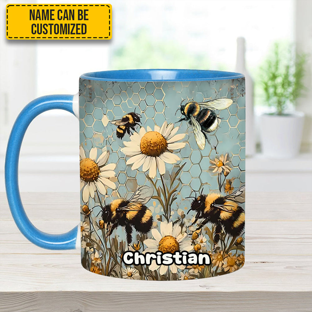 Personalized Bee Accent Mug Vintage Garden Bee Floral Daisy Bee Related Gifts For Dad - Image 7