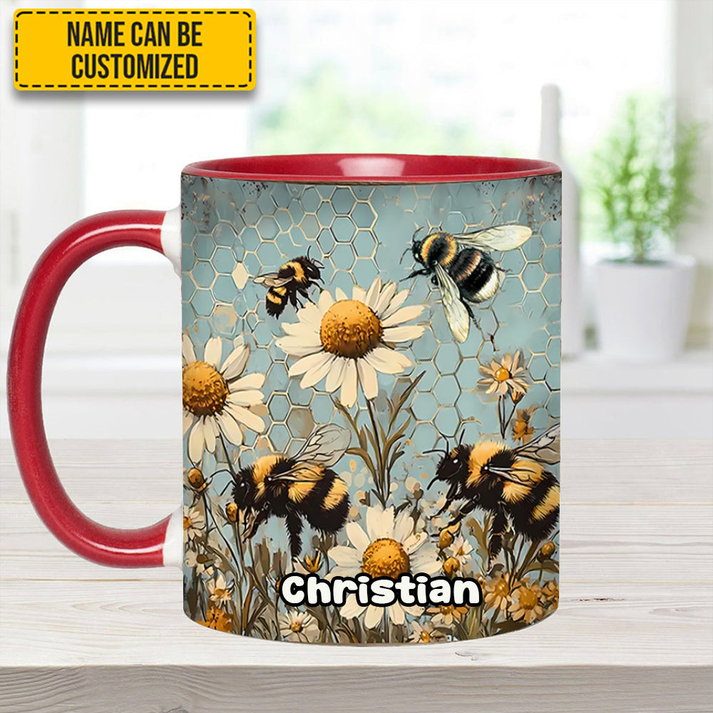 Personalized Bee Accent Mug Vintage Garden Bee Floral Daisy Bee Related Gifts For Dad - Image 12