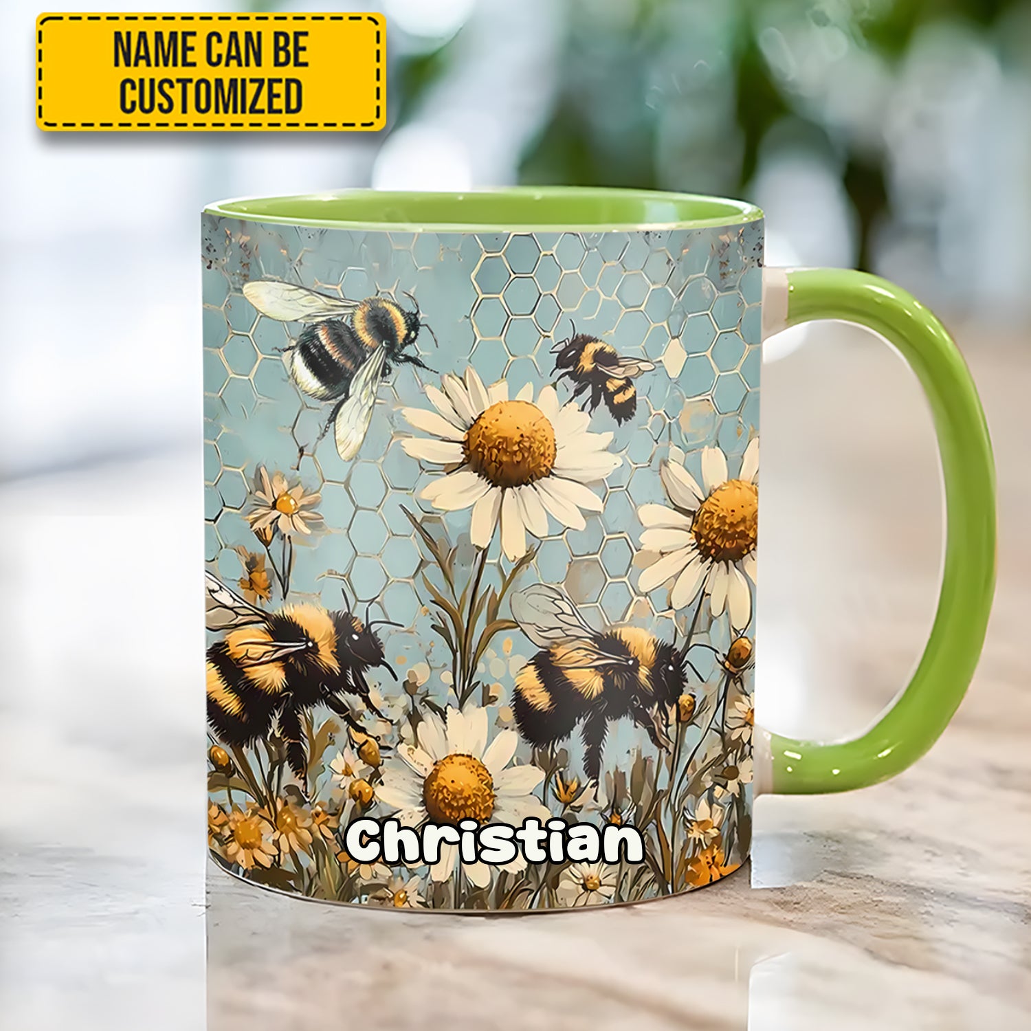 Personalized Bee Accent Mug Vintage Garden Bee Floral Daisy Bee Related Gifts For Dad - Image 5