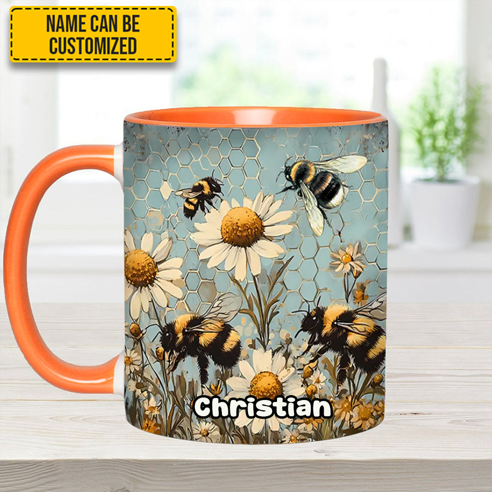 Personalized Bee Accent Mug Vintage Garden Bee Floral Daisy Bee Related Gifts For Dad - Image 8