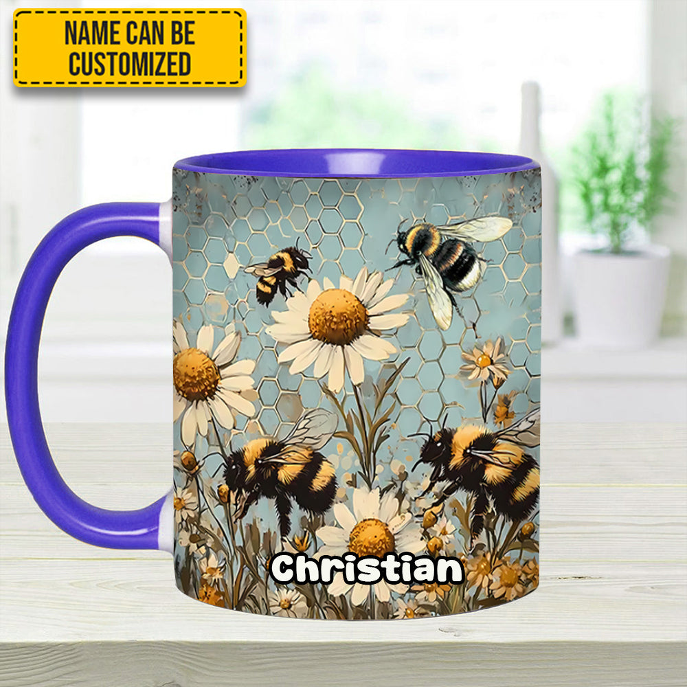 Personalized Bee Accent Mug Vintage Garden Bee Floral Daisy Bee Related Gifts For Dad - Image 9