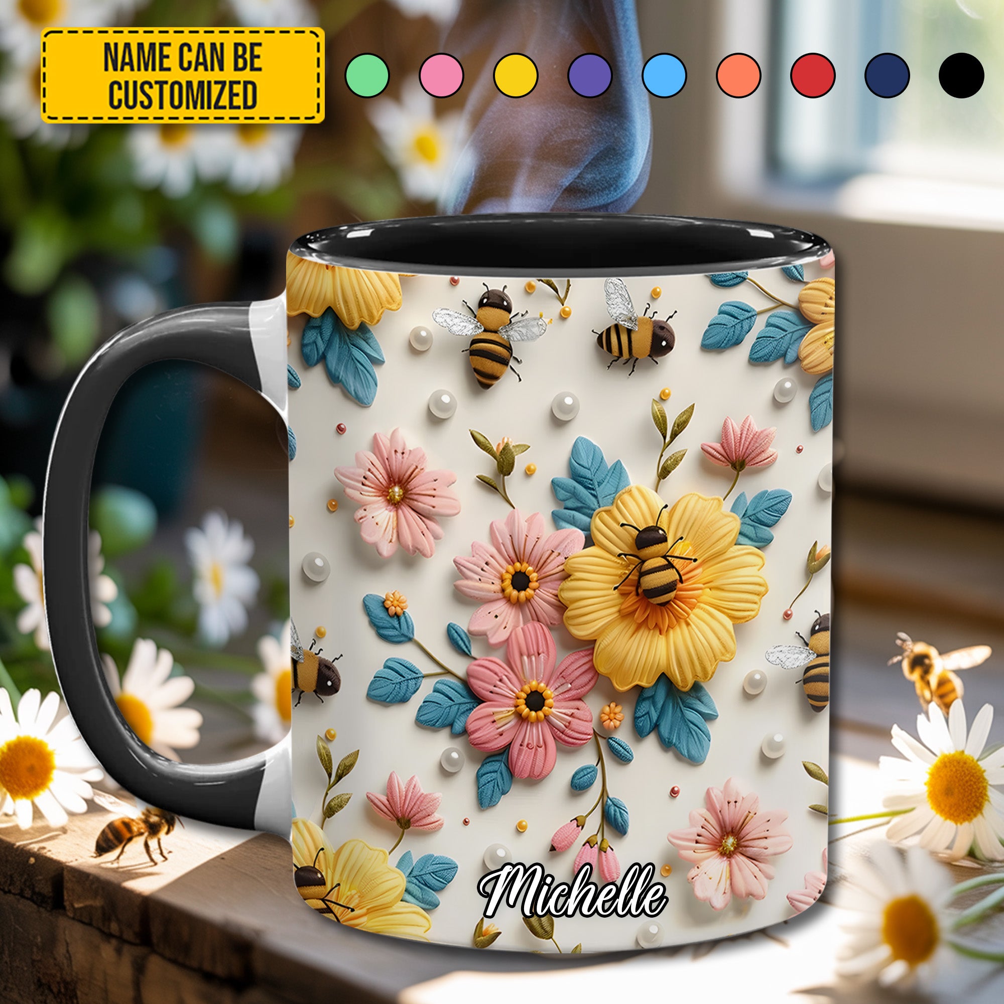 Personalized Bee & Bloom Accent Mug Best Bee Gifts For Women - Image 2