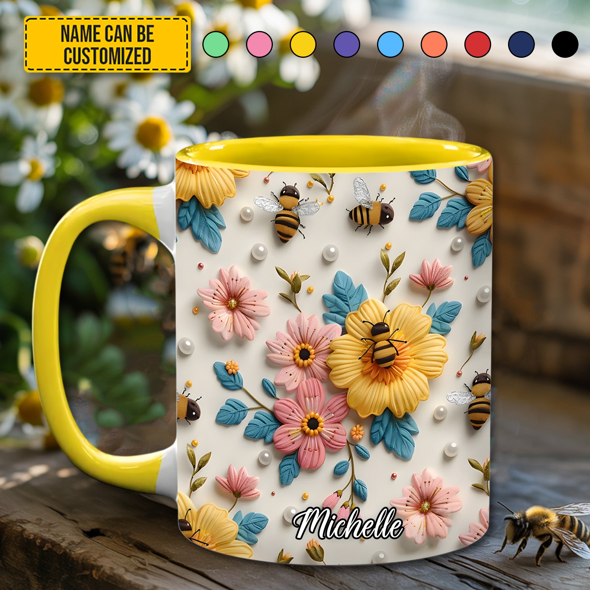 Personalized Bee & Bloom Accent Mug Best Bee Gifts For Women - Image 6
