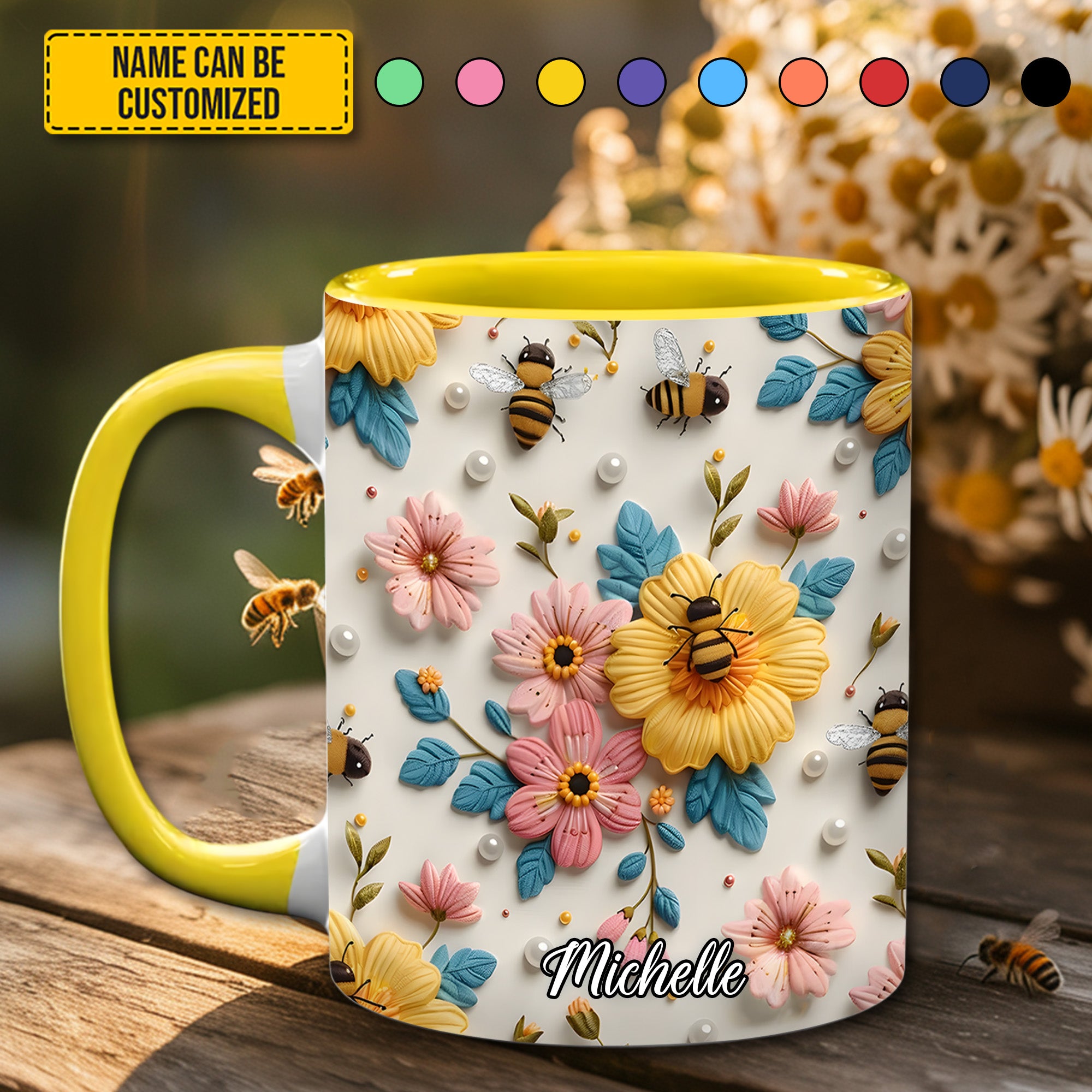 Personalized Bee & Bloom Accent Mug Best Bee Gifts For Women