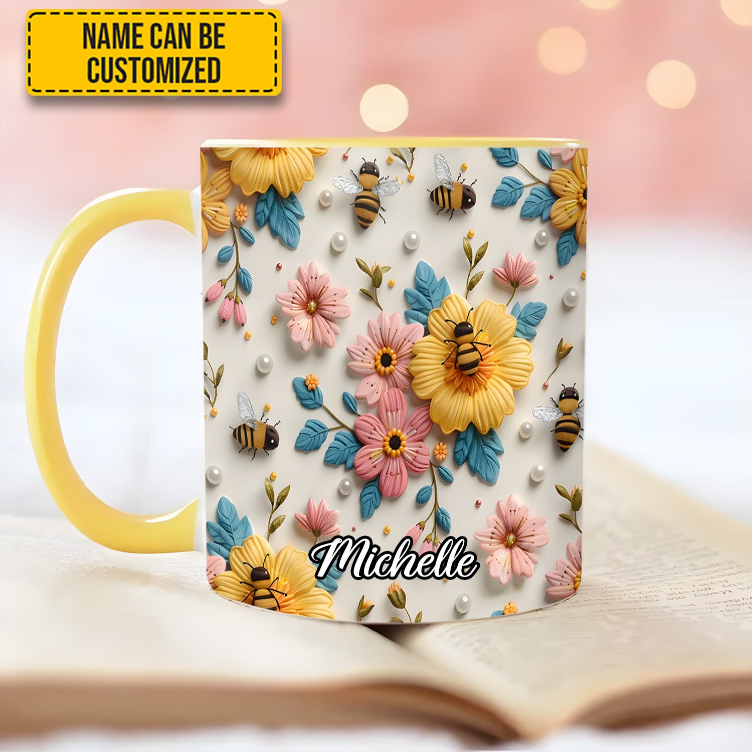 Personalized Bee & Bloom Accent Mug Best Bee Gifts For Women - Image 4