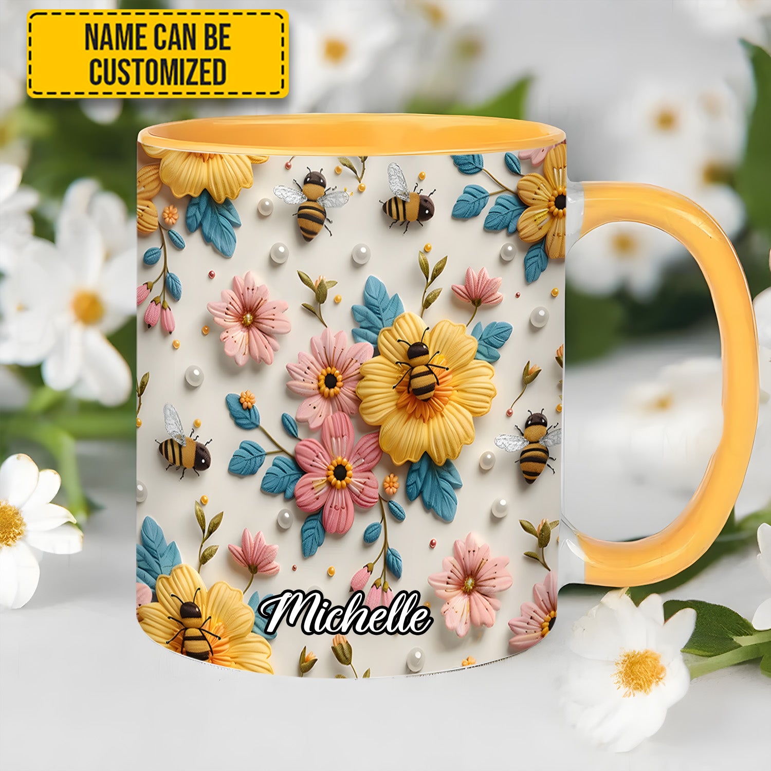 Personalized Bee & Bloom Accent Mug Best Bee Gifts For Women - Image 3