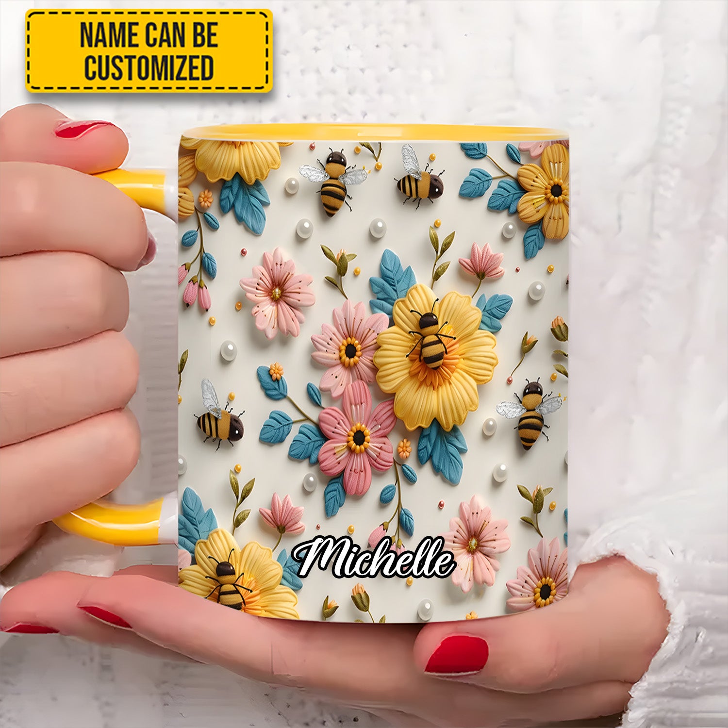 Personalized Bee & Bloom Accent Mug Best Bee Gifts For Women - Image 5