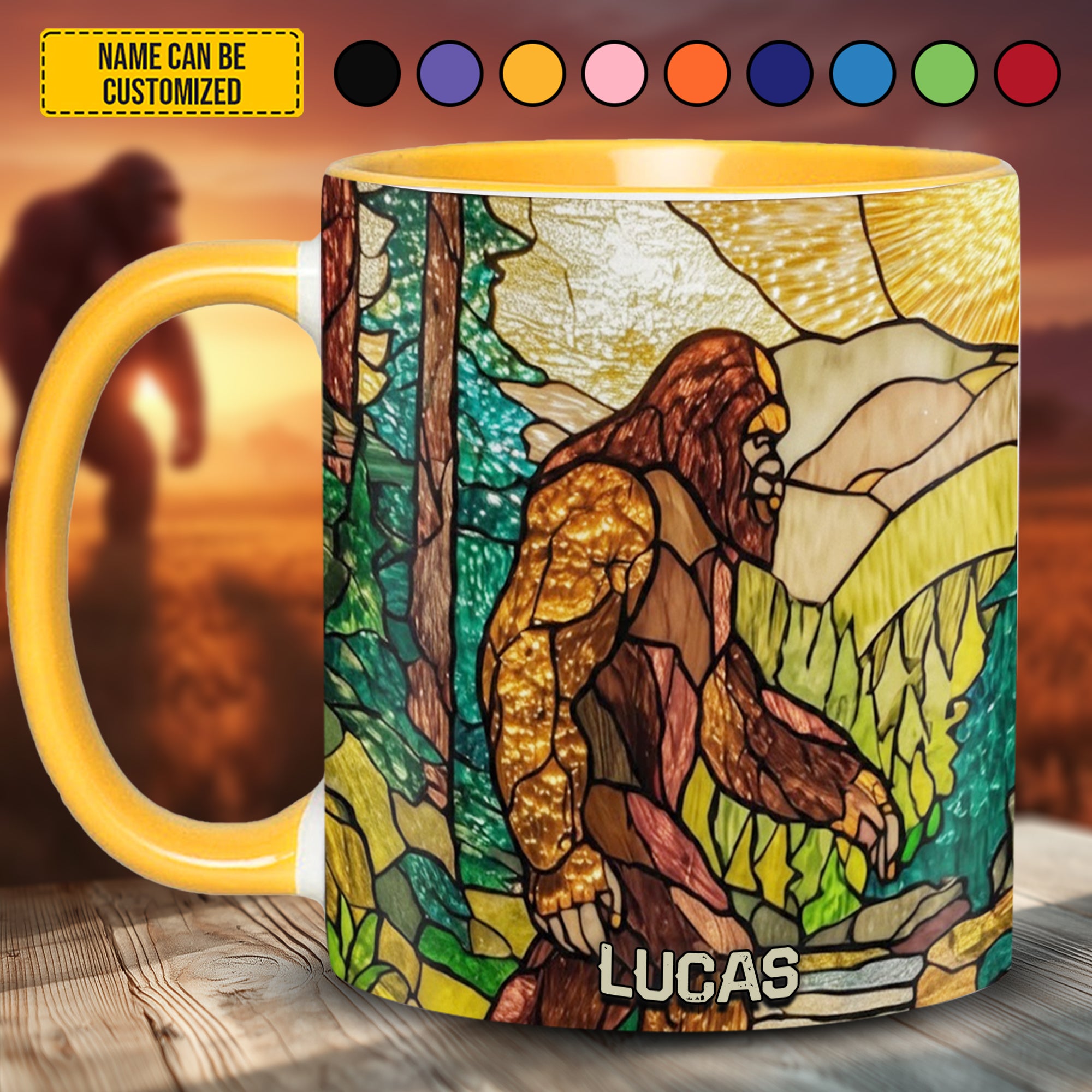 Personalized Bigfoot Accent Mug Bigfoot In Forest Stained Glass Bigfoot Gifts Items To Buy