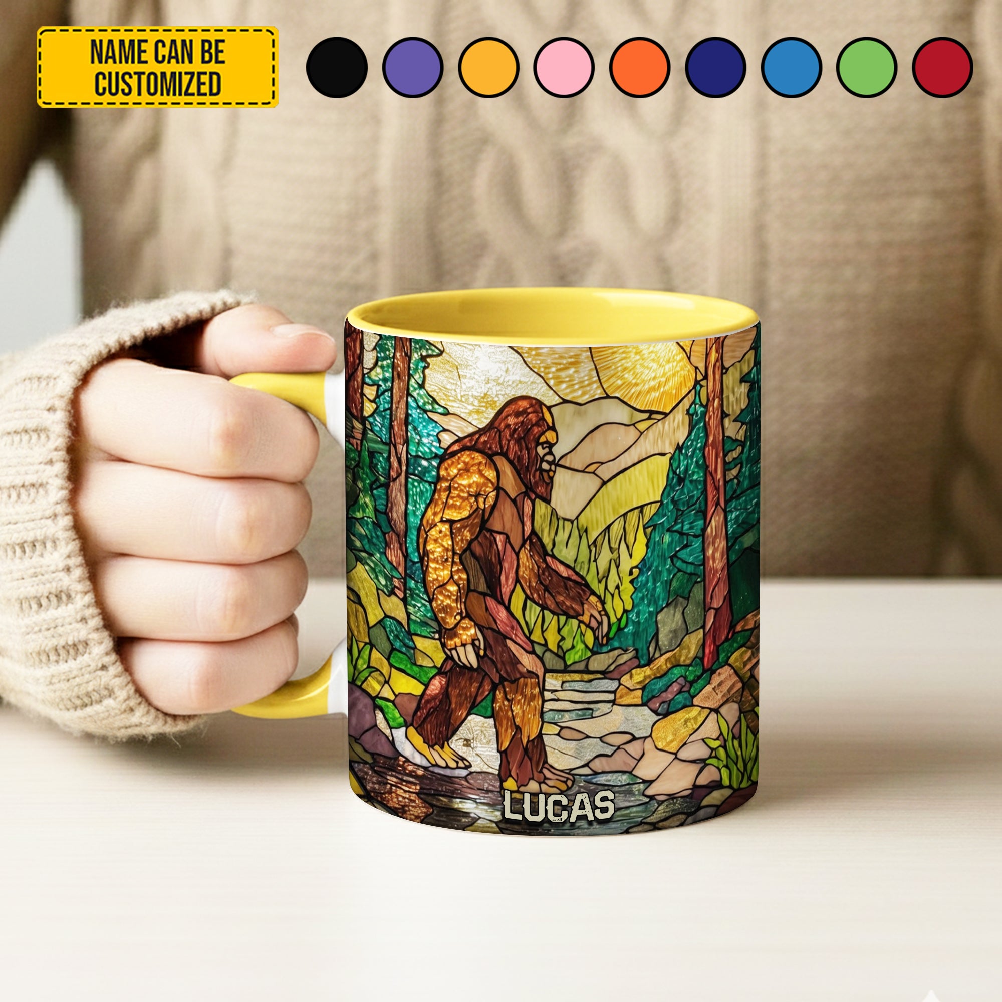 Personalized Bigfoot Accent Mug Bigfoot In Forest Stained Glass Bigfoot Gifts Items To Buy - Image 6