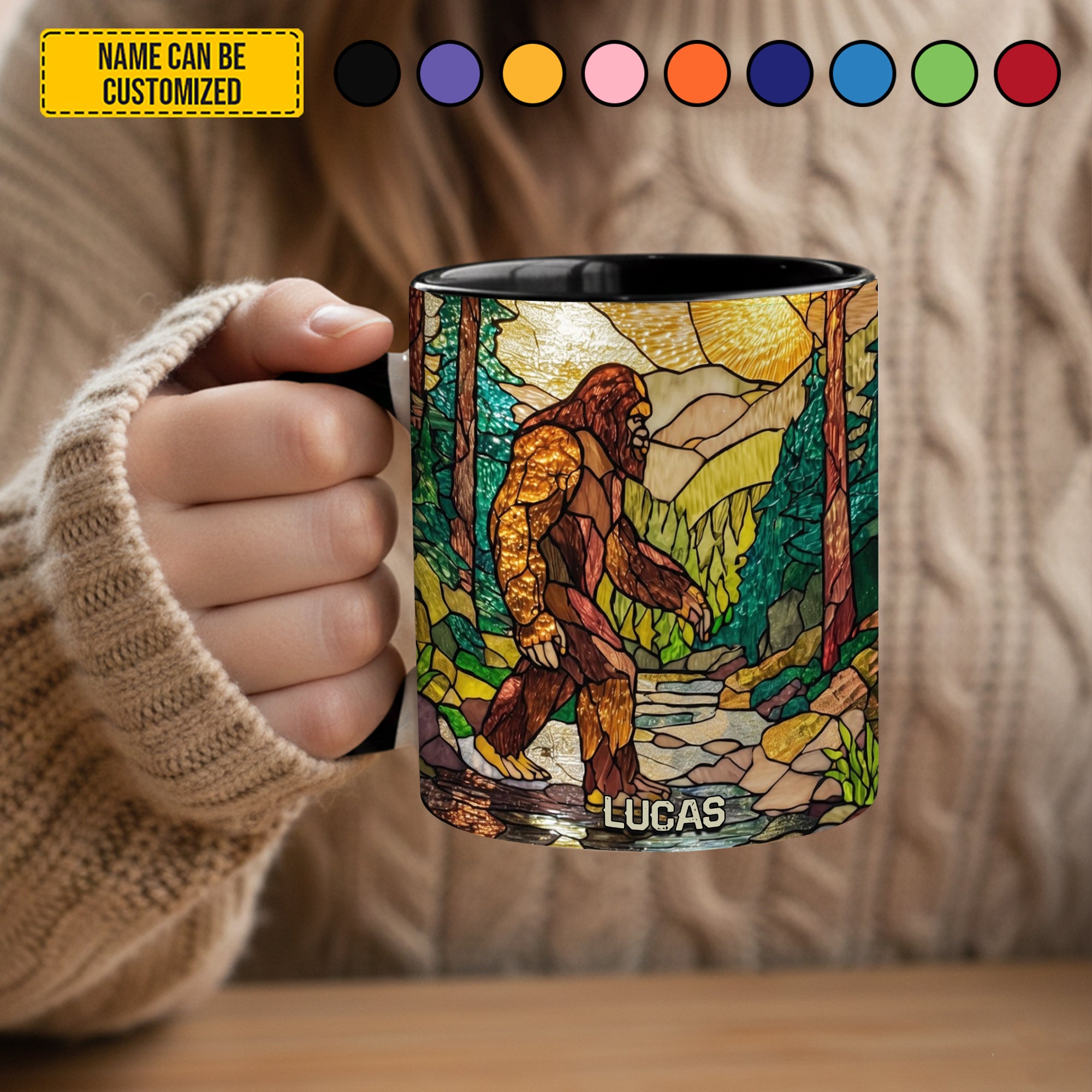 Personalized Bigfoot Accent Mug Bigfoot In Forest Stained Glass Bigfoot Gifts Items To Buy - Image 5