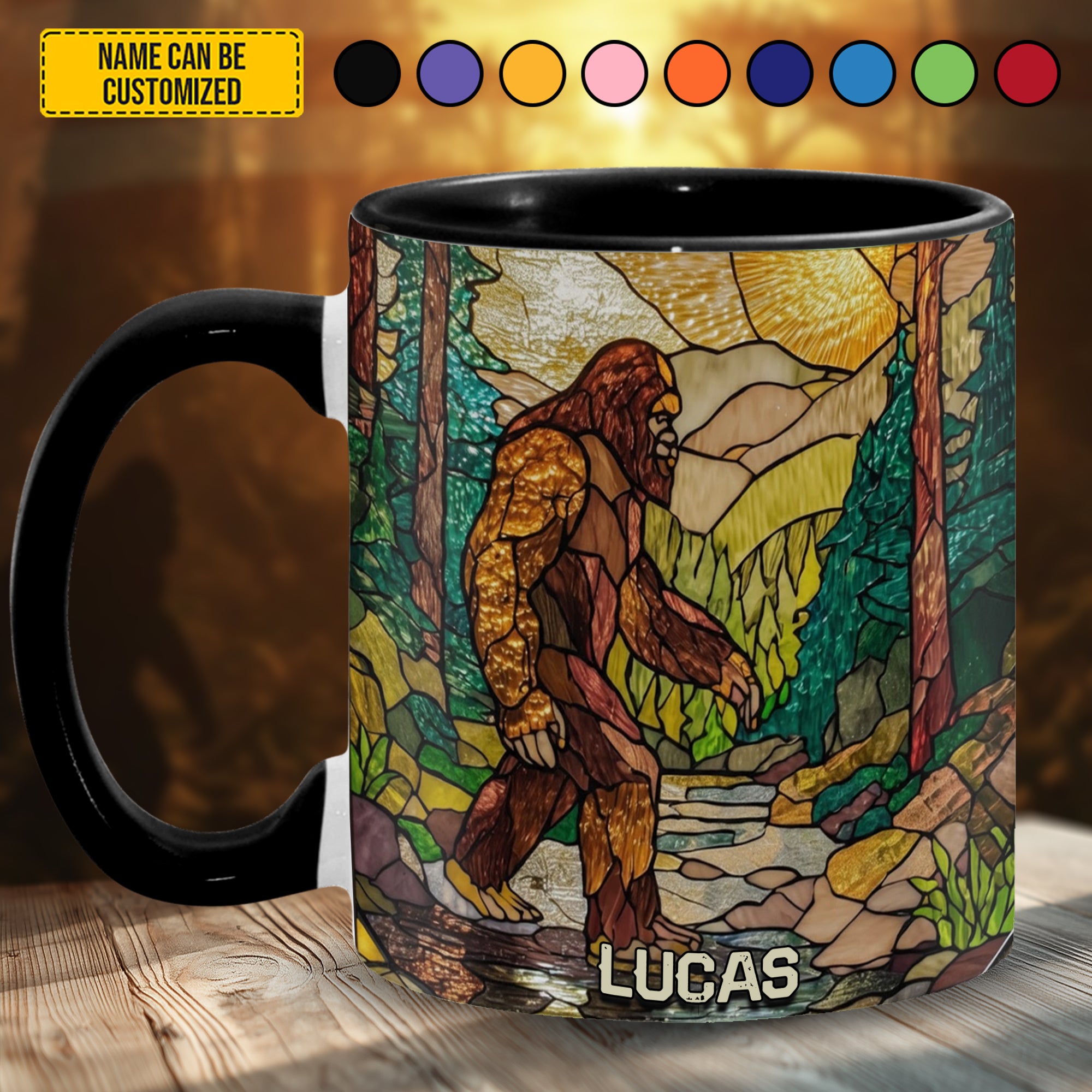 Personalized Bigfoot Accent Mug Bigfoot In Forest Stained Glass Bigfoot Gifts Items To Buy - Image 2