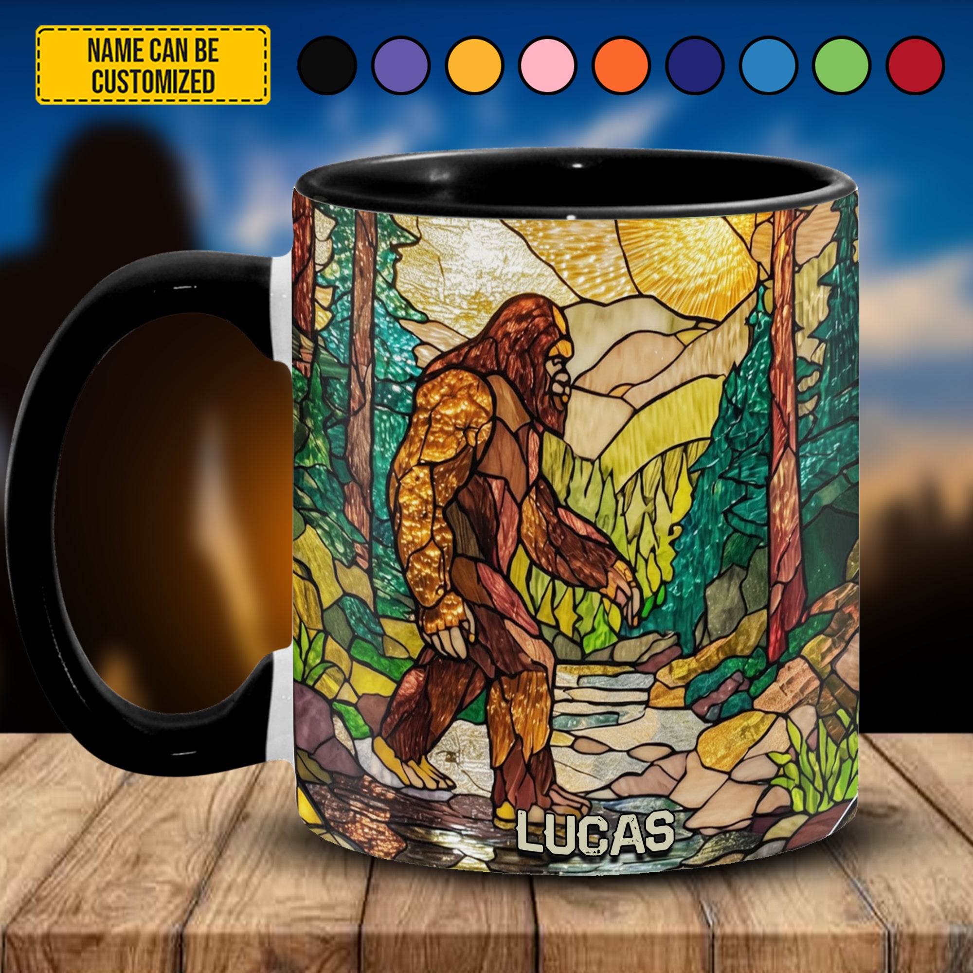 Personalized Bigfoot Accent Mug Bigfoot In Forest Stained Glass Bigfoot Gifts Items To Buy - Image 3