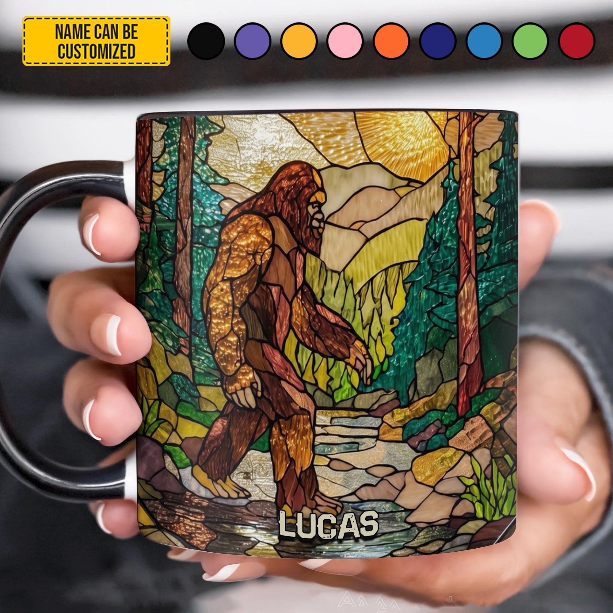 Personalized Bigfoot Accent Mug Bigfoot In Forest Stained Glass Bigfoot Gifts Items To Buy - Image 4