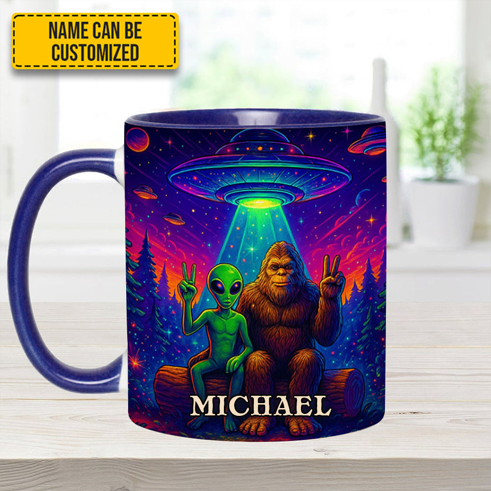 Personalized Bigfoot & Alien Accent Mug Intergalactic Buddies Gifts For Sasquatch Lovers - Image 19