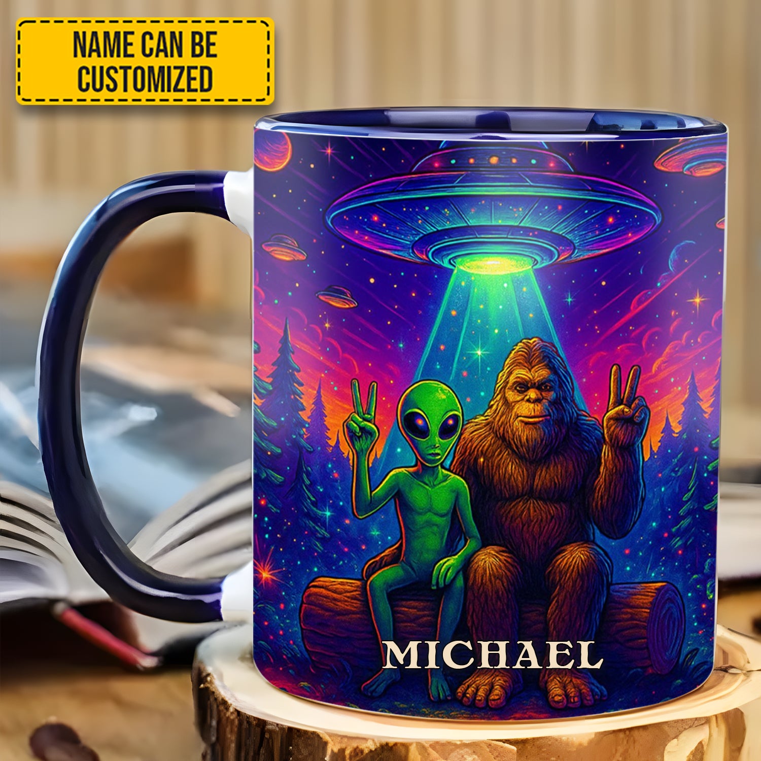 Personalized Bigfoot & Alien Accent Mug Intergalactic Buddies Gifts For Sasquatch Lovers - Image 7