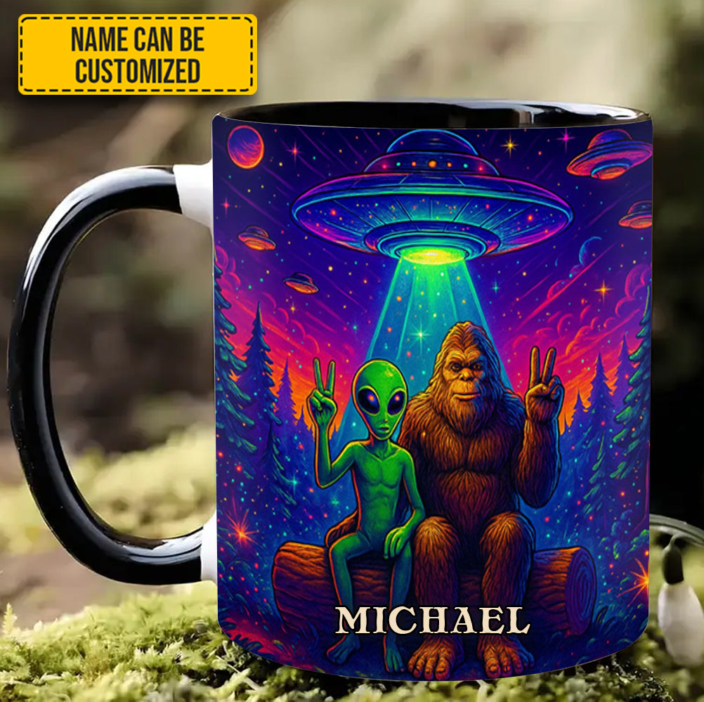 Personalized Bigfoot & Alien Accent Mug Intergalactic Buddies Gifts For Sasquatch Lovers - Image 5
