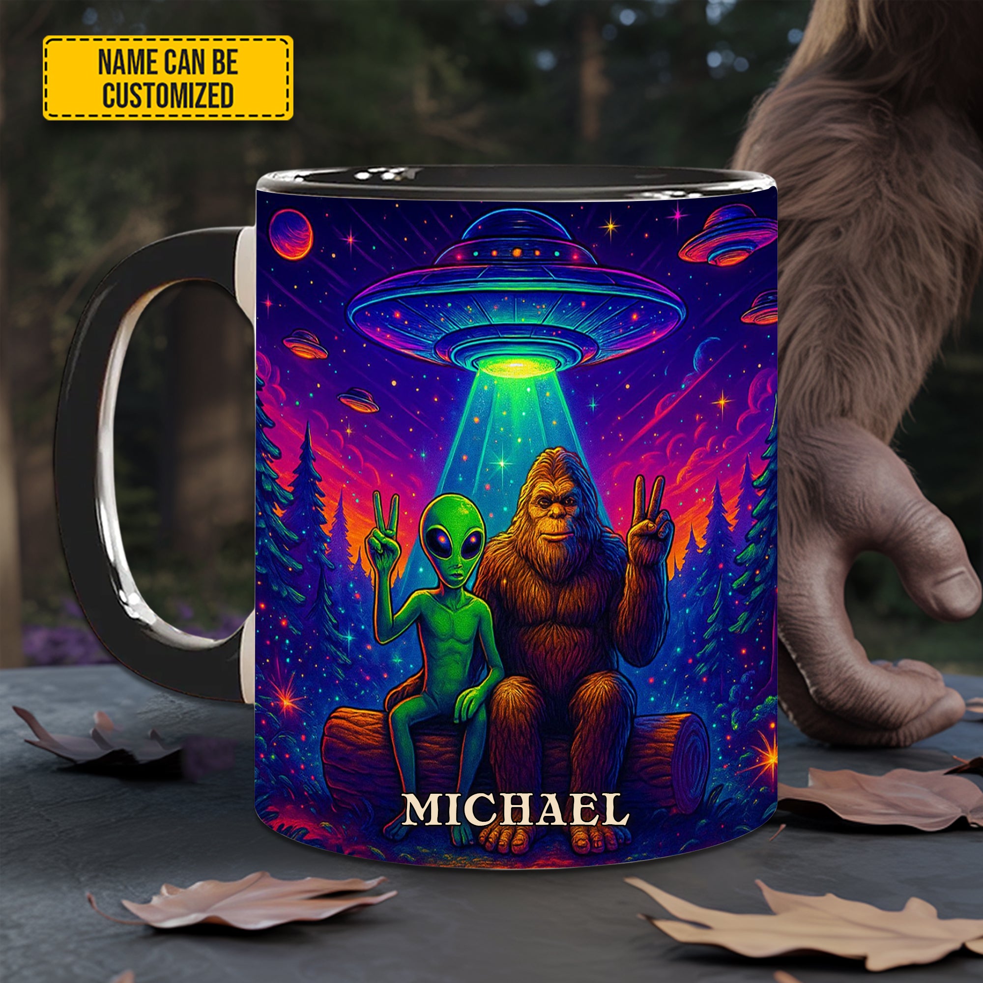 Personalized Bigfoot & Alien Accent Mug Intergalactic Buddies Gifts For Sasquatch Lovers - Image 3
