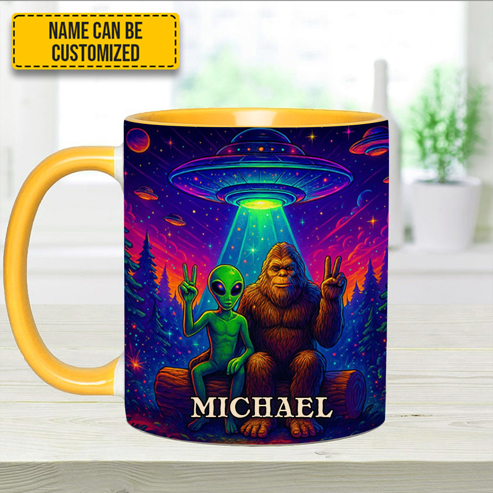 Personalized Bigfoot & Alien Accent Mug Intergalactic Buddies Gifts For Sasquatch Lovers - Image 23