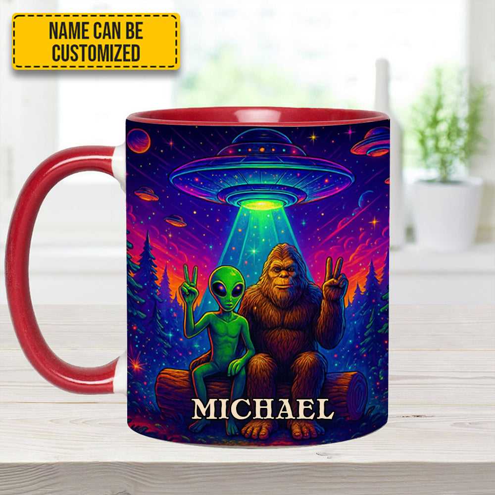 Personalized Bigfoot & Alien Accent Mug Intergalactic Buddies Gifts For Sasquatch Lovers - Image 13
