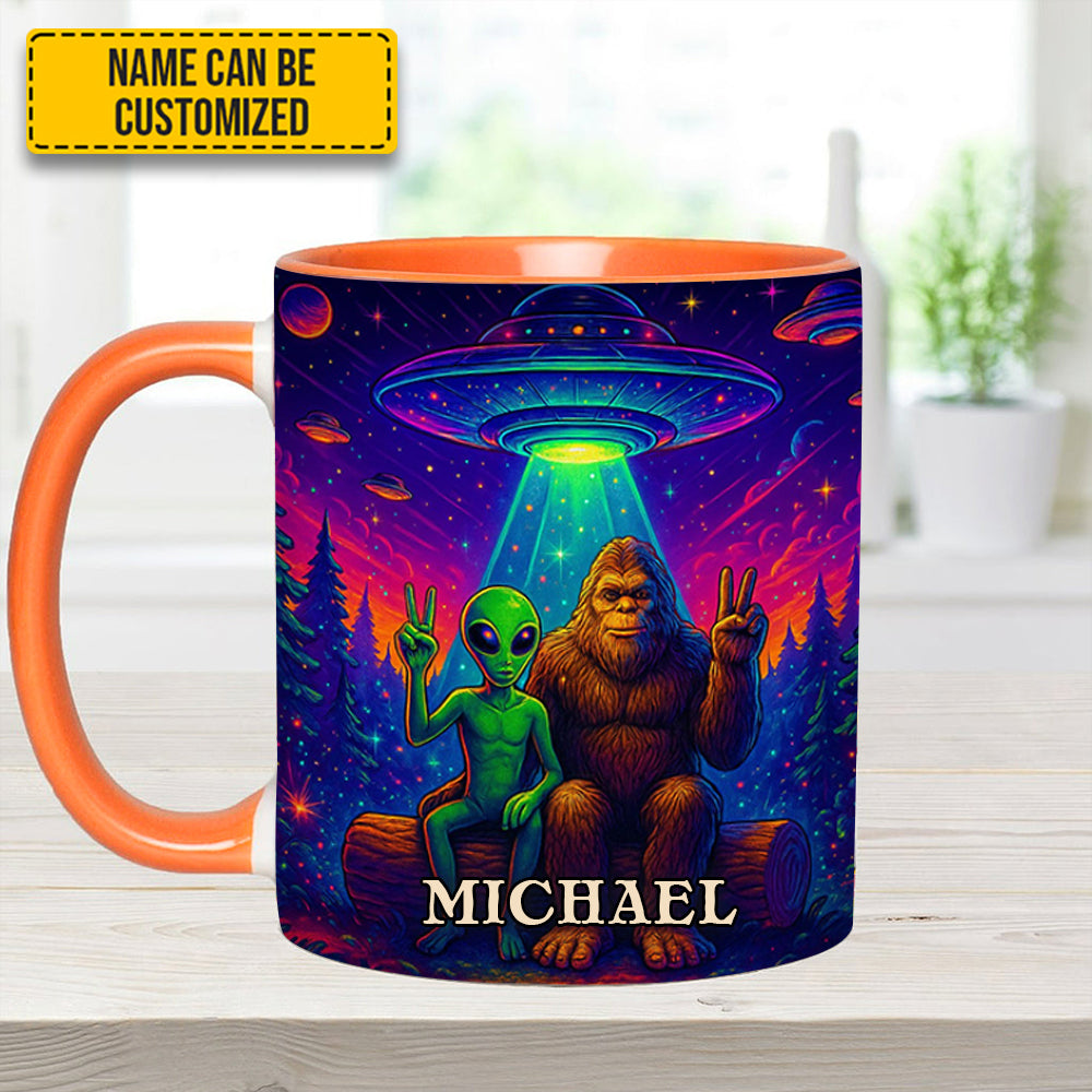 Personalized Bigfoot & Alien Accent Mug Intergalactic Buddies Gifts For Sasquatch Lovers - Image 21