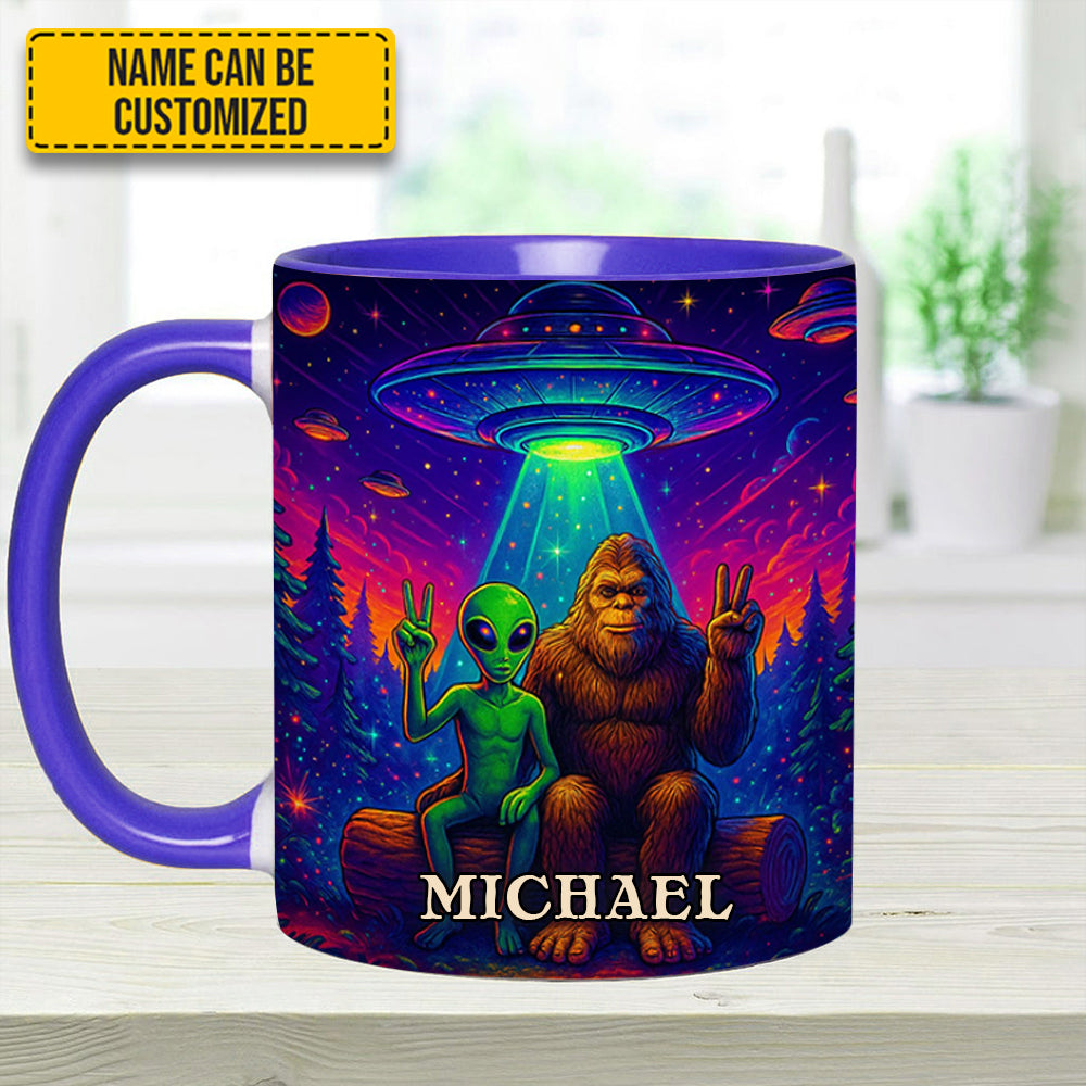 Personalized Bigfoot & Alien Accent Mug Intergalactic Buddies Gifts For Sasquatch Lovers - Image 24