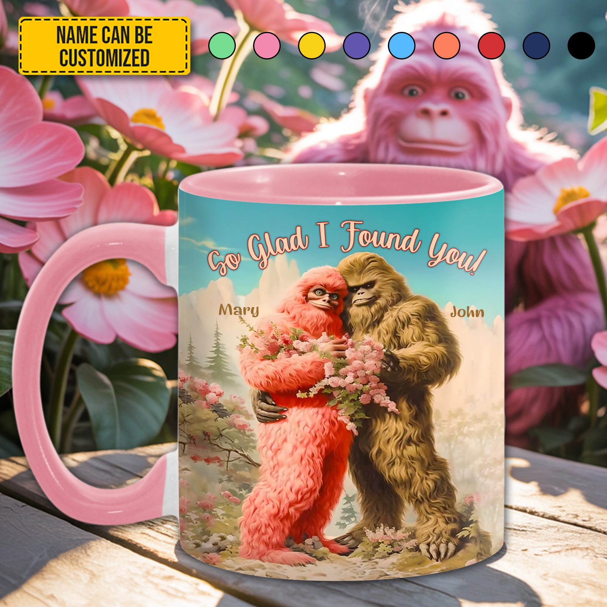 Personalized BigFoot Couple Lovers Anniversary Accent Mug! So Glad I Found You Gifts For People Who Like Bigfoot - Image 5