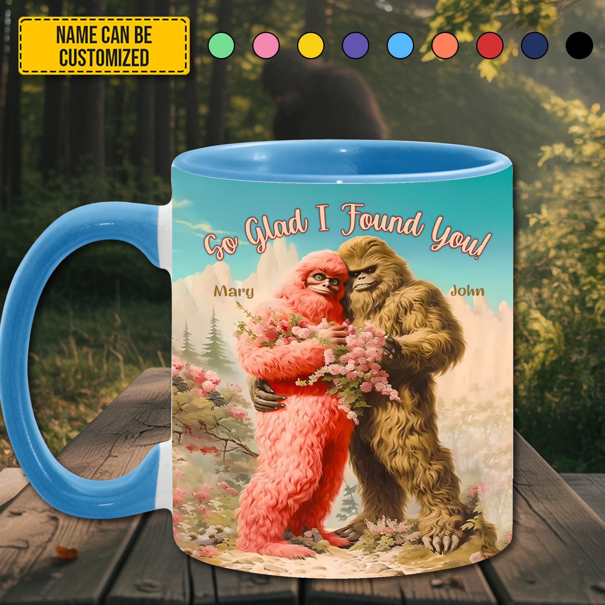 Personalized BigFoot Couple Lovers Anniversary Accent Mug! So Glad I Found You Gifts For People Who Like Bigfoot - Image 2