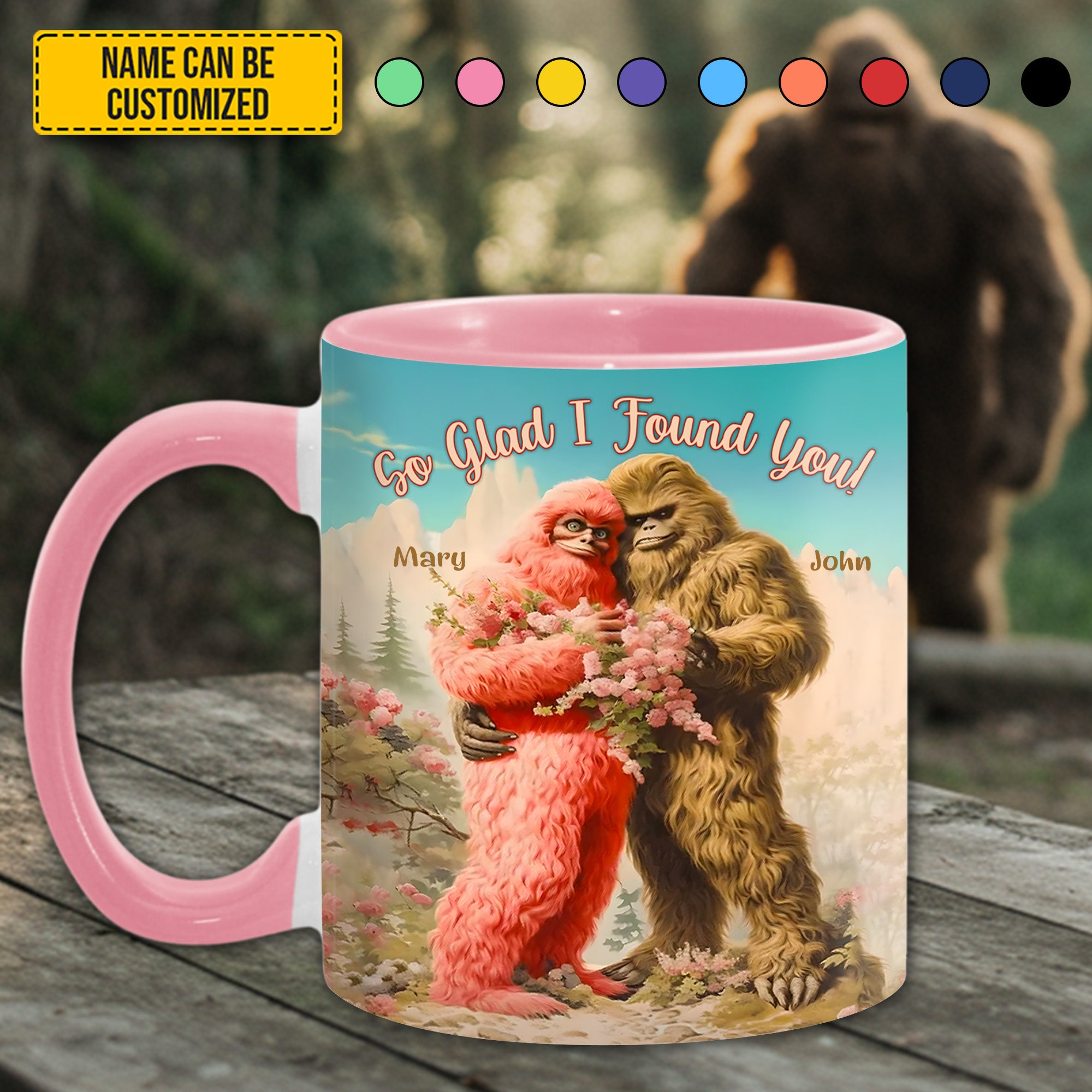 Personalized BigFoot Couple Lovers Anniversary Accent Mug! So Glad I Found You Gifts For People Who Like Bigfoot - Image 3