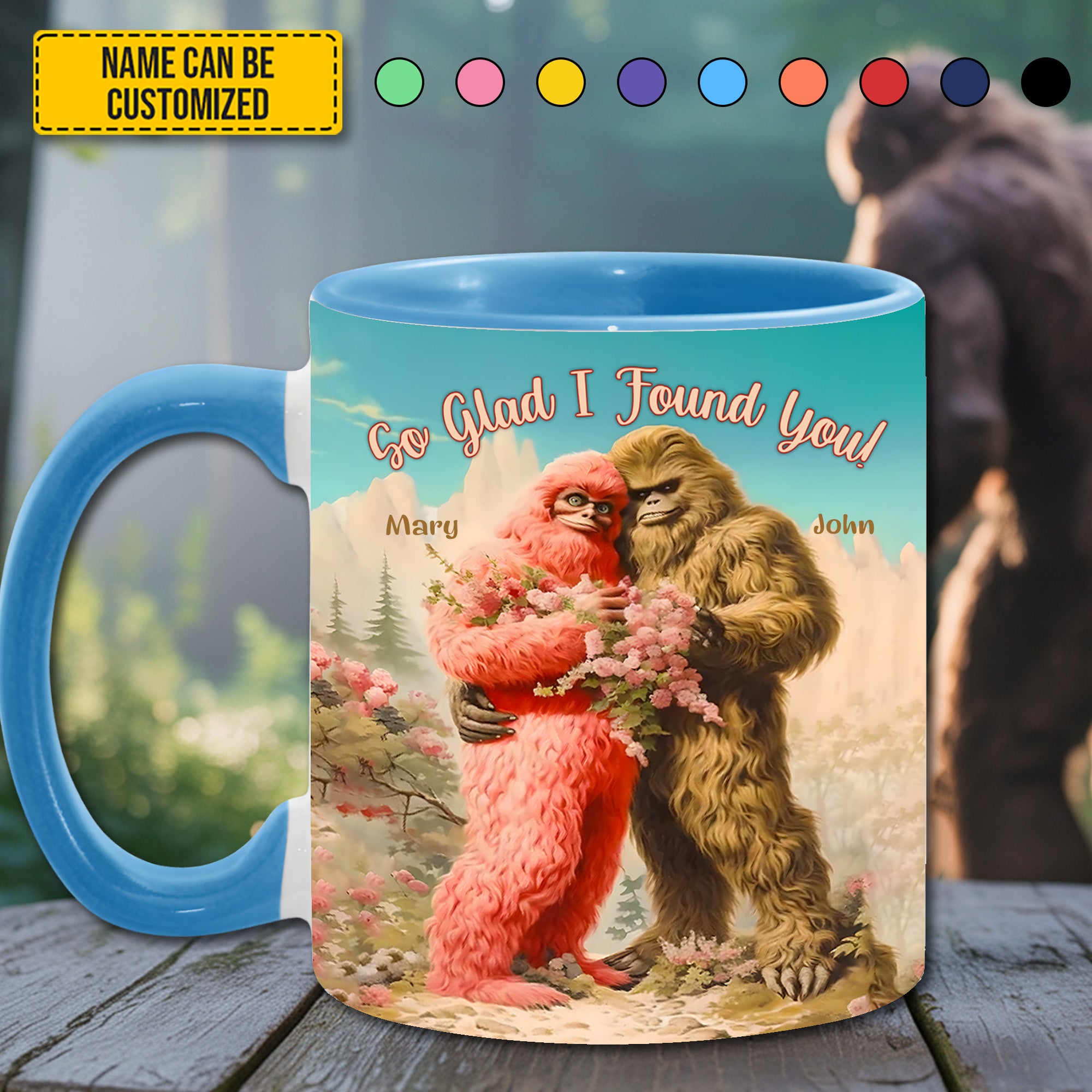 Personalized BigFoot Couple Lovers Anniversary Accent Mug! So Glad I Found You Gifts For People Who Like Bigfoot - Image 4