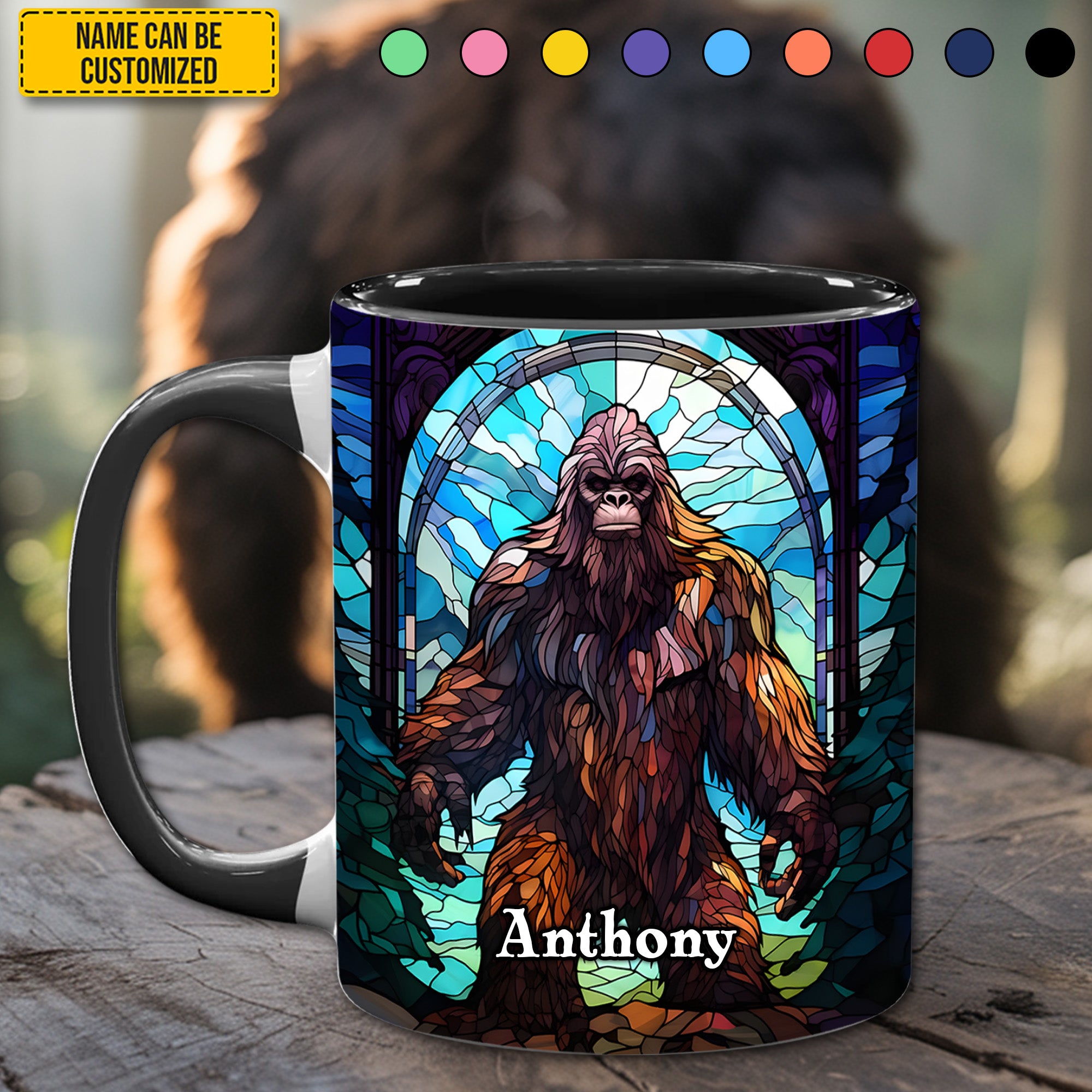 Personalized Bigfoot Stained Glass Accent Mug Best Bigfoot Gifts For Friends - Image 2