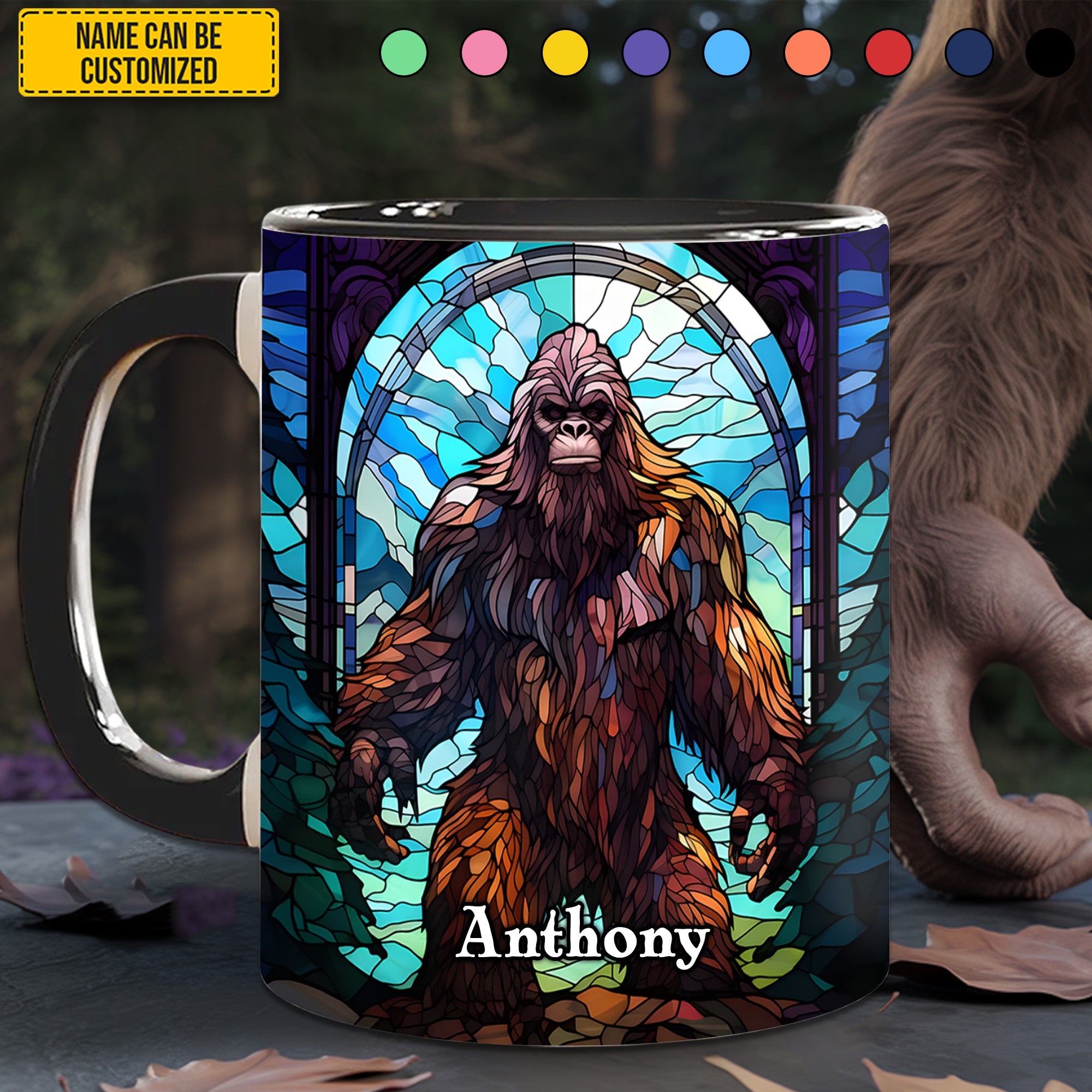 Personalized Bigfoot Stained Glass Accent Mug Best Bigfoot Gifts For Friends