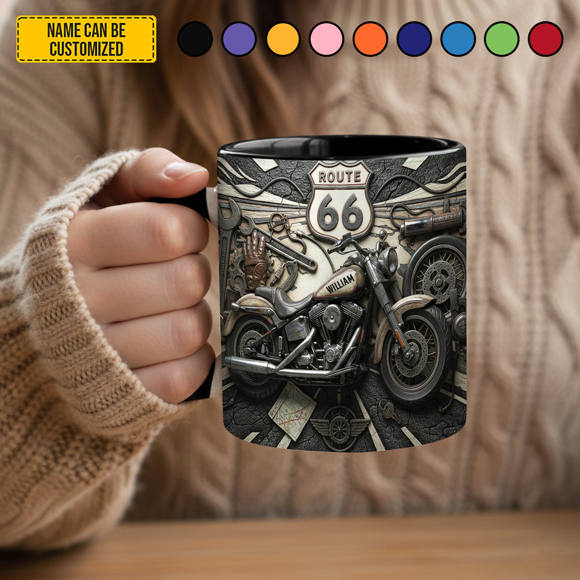 Personalized Biker Accent Mug Iron Road 66 Gift For Motorcycle Enthusiasts - Image 3